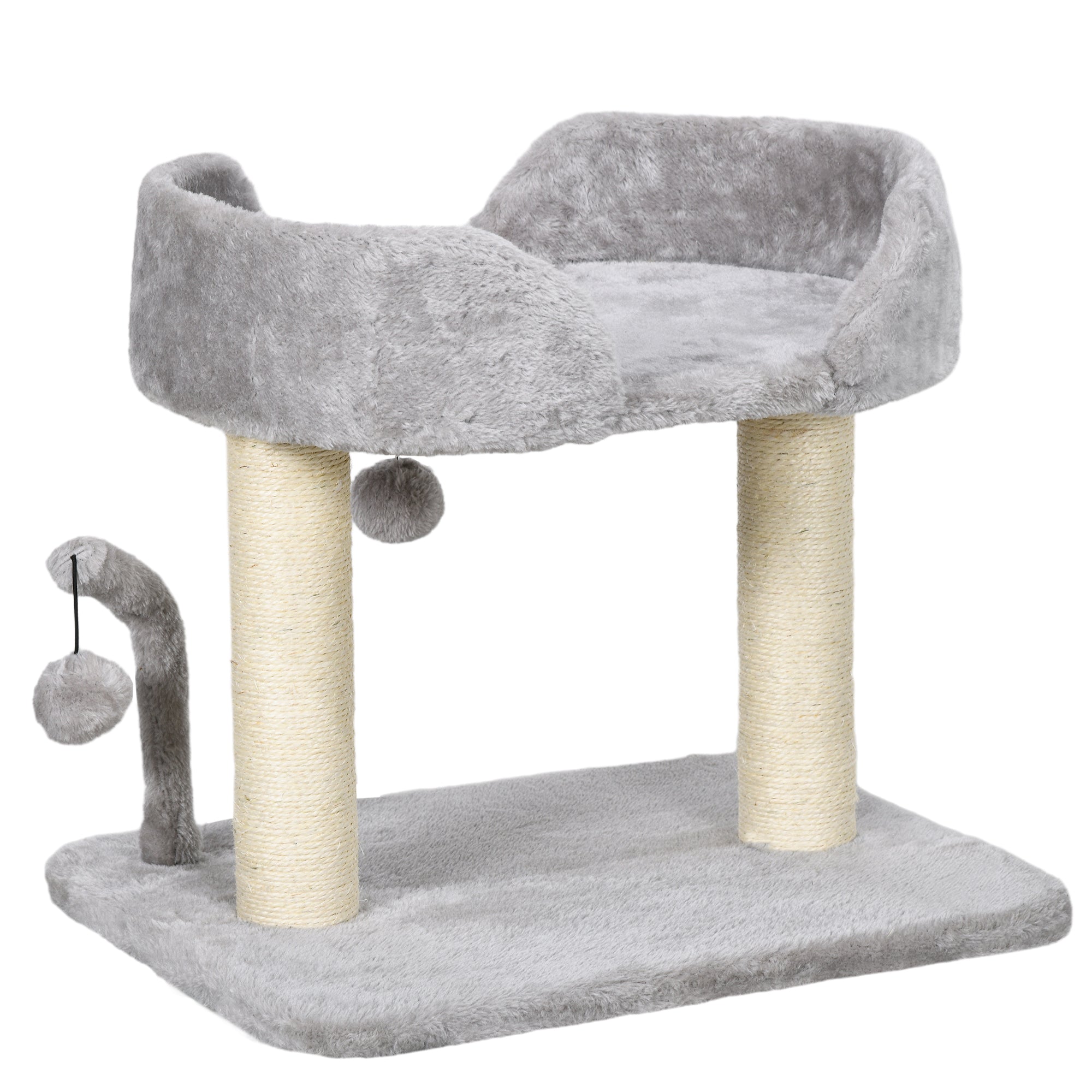 PawHut Cat Tree, 16.5" Small Cat Tower Condo for Indoor Cats with Sisal Scratching Posts, Top Perch, Dangling Balls, Cat Activity Centre, Light Grey