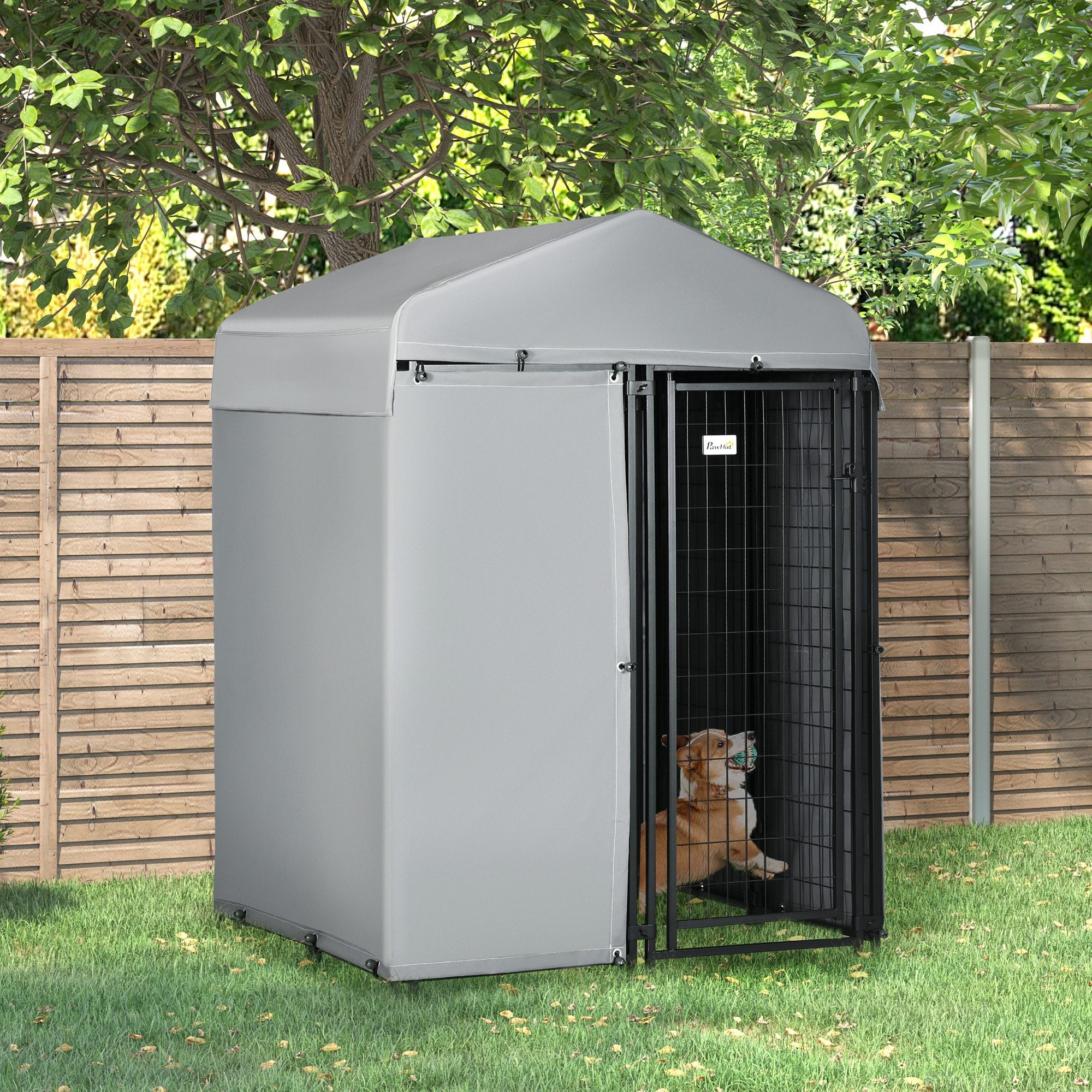 PawHut 4' x 4' x 6' Outdoor Dog Kennel with Waterproof Canopy, Removable Windproof Walls, Dog Run Exercise Pen for Small & Medium Dogs, Chickens, Ducks