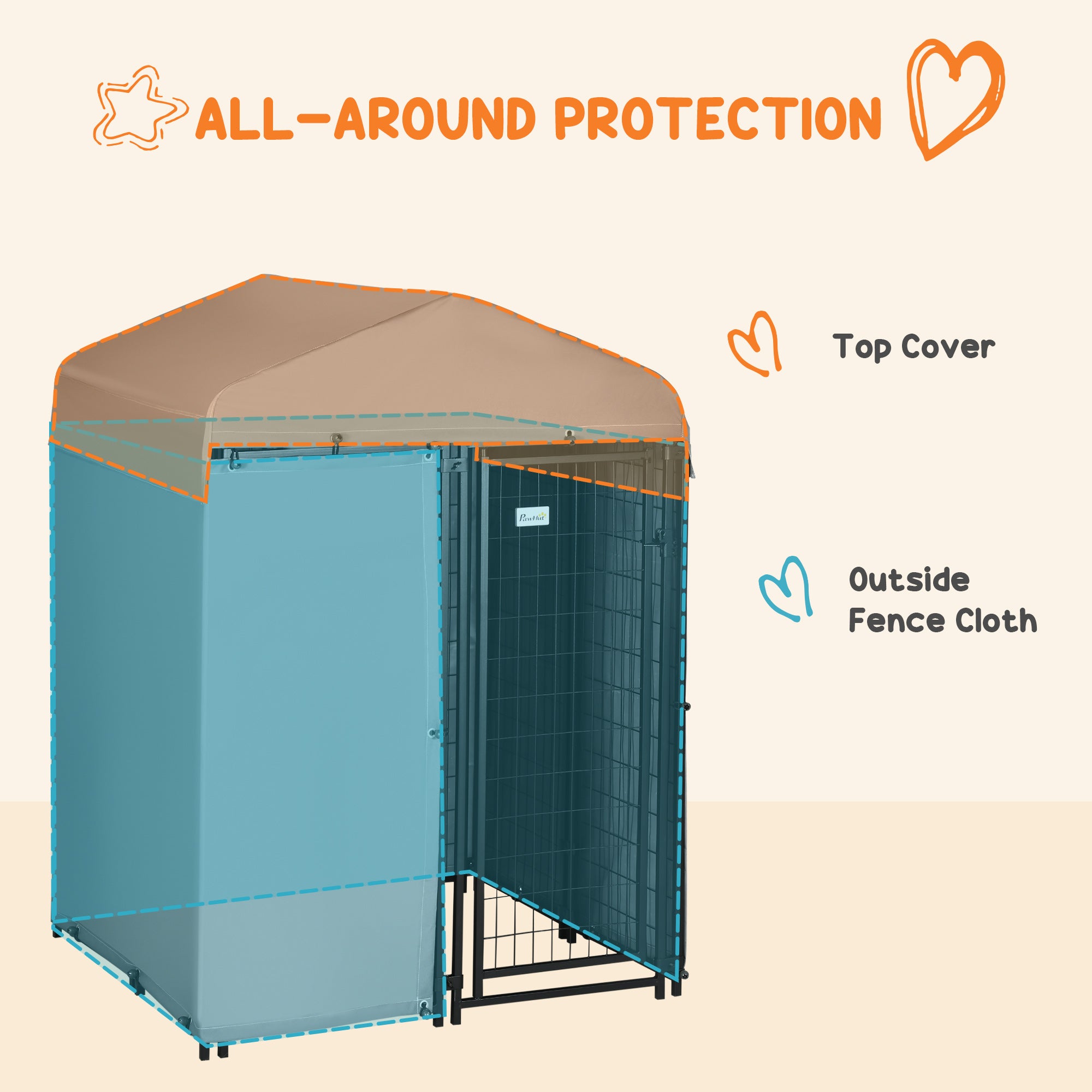 PawHut 4' x 4' x 6' Outdoor Dog Kennel with Waterproof Canopy, Removable Windproof Walls, Dog Run Exercise Pen for Small & Medium Dogs, Chickens, Ducks