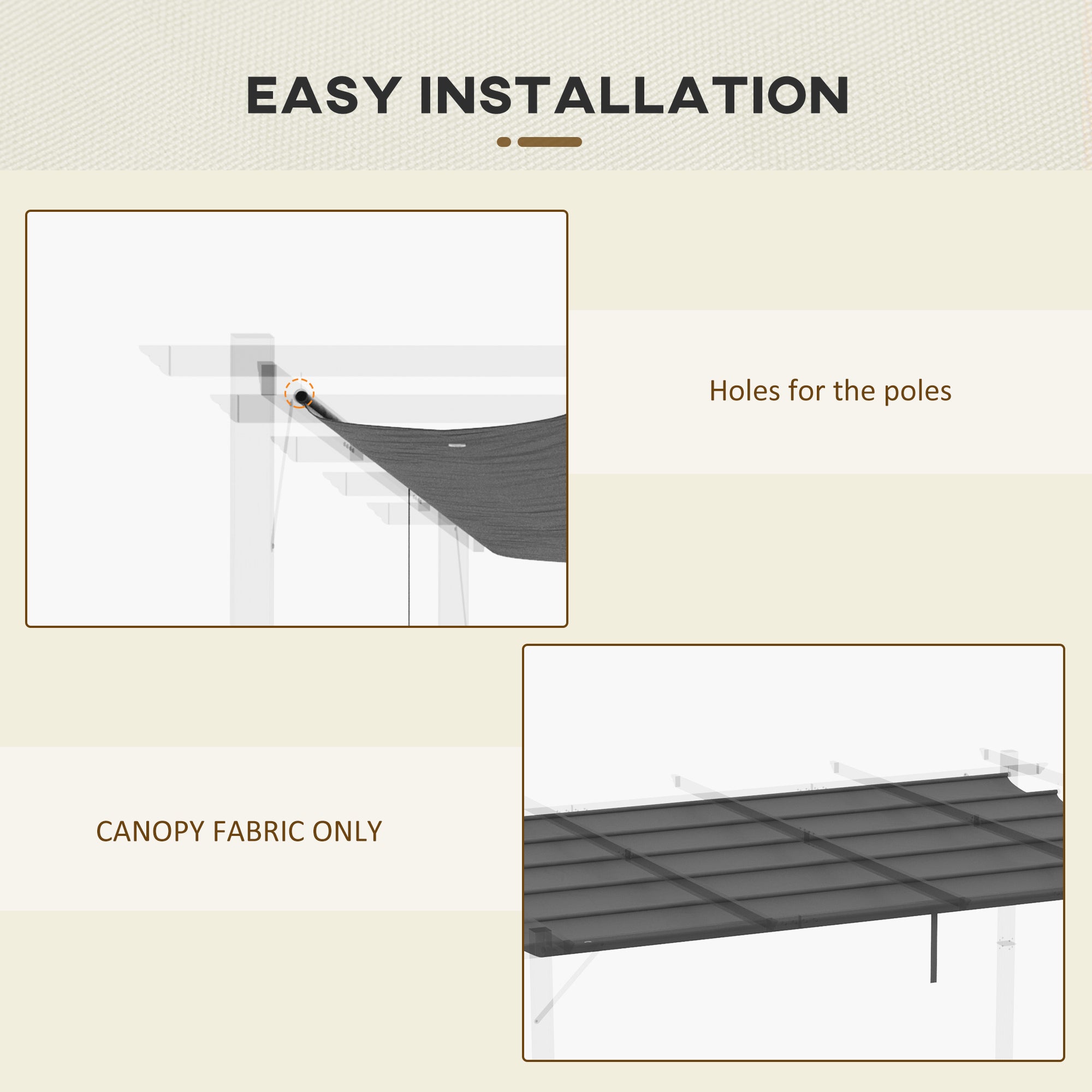 Outsunny Retractable Replacement Pergola Canopy for 10' x 13' Pergola, Pergola Cover Replacement, Dark Grey