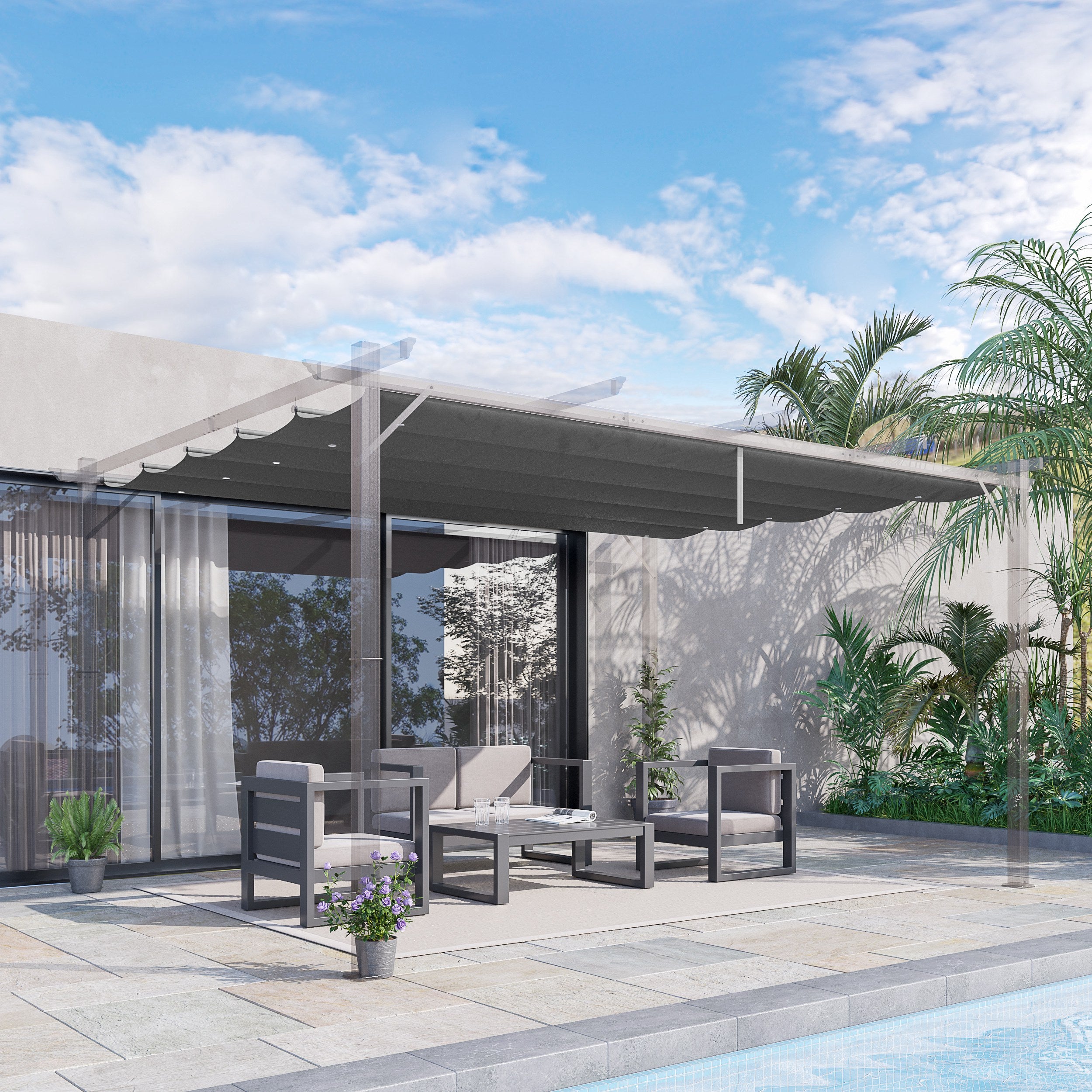 Outsunny Retractable Replacement Pergola Canopy for 10' x 13' Pergola, Pergola Cover Replacement, Dark Grey