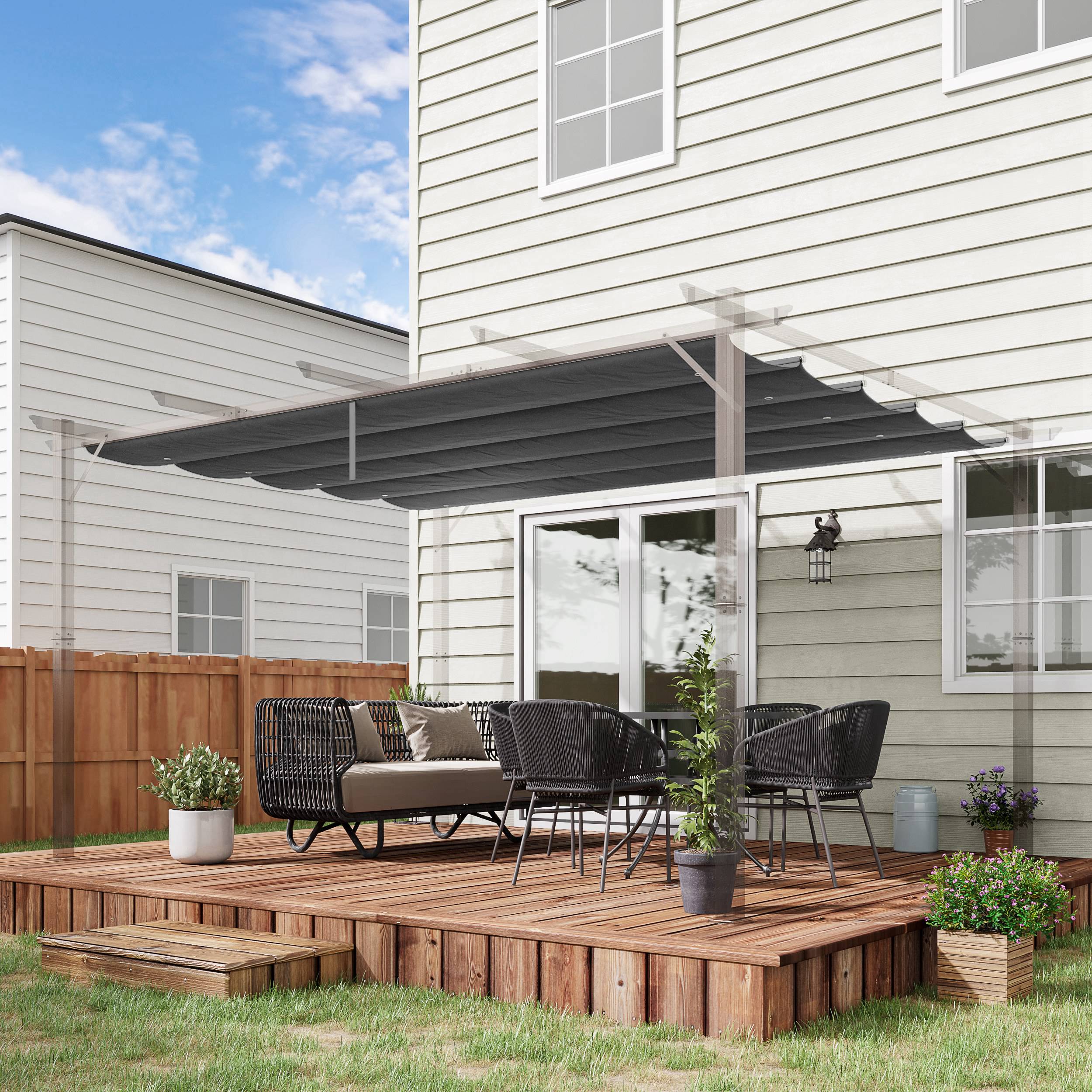 Outsunny Retractable Replacement Pergola Canopy for 10' x 13' Pergola, Pergola Cover Replacement, Dark Grey