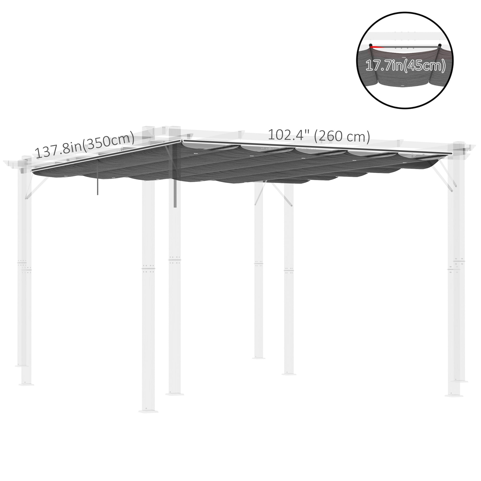 Outsunny Retractable Replacement Pergola Canopy for 10' x 13' Pergola, Pergola Cover Replacement, Dark Grey