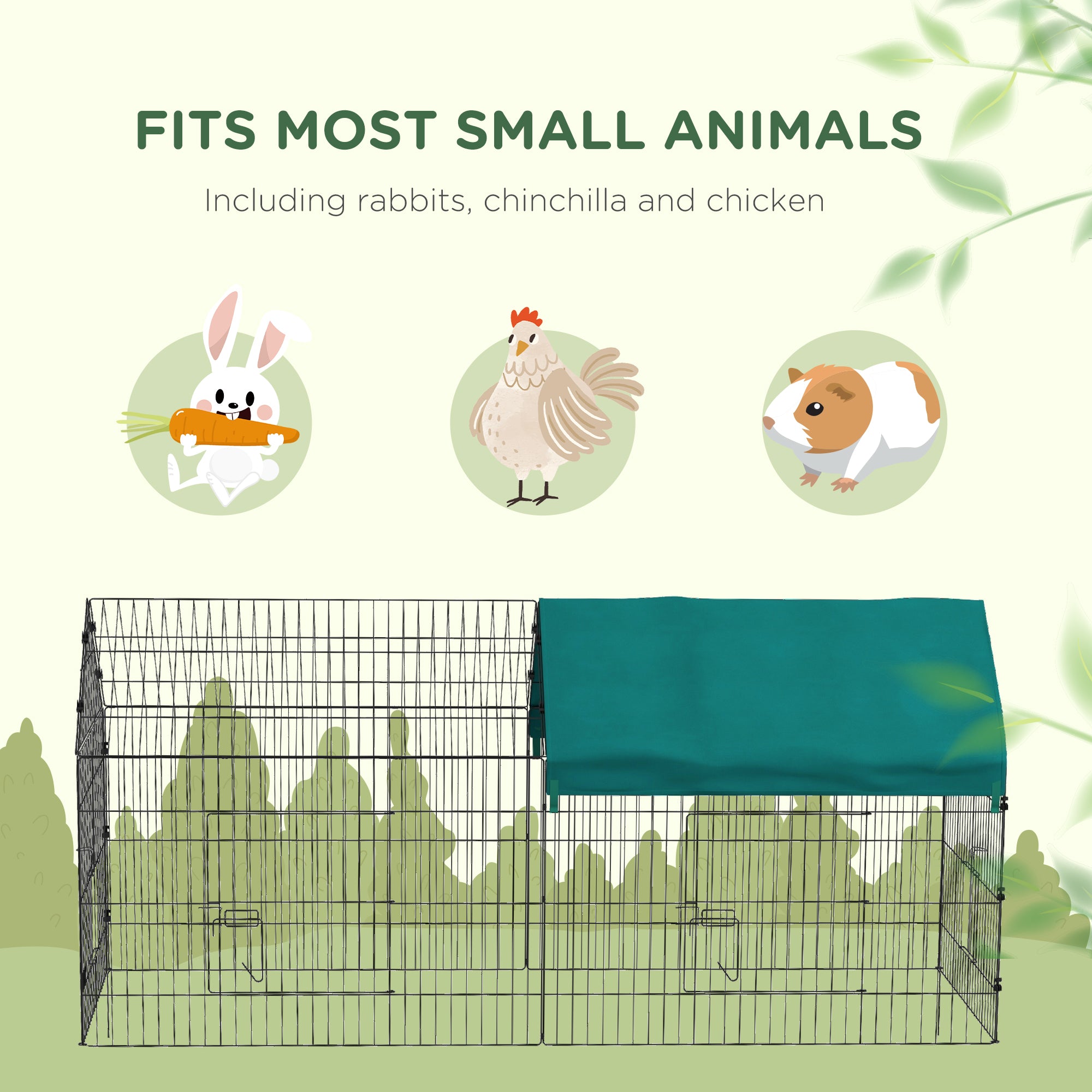 PawHut 87" Small Animal Cage, Pet Playpen for Chicken, Rabbits, Chinchillas, Outdoor Small Animal Playpen with Spire Roof, Green