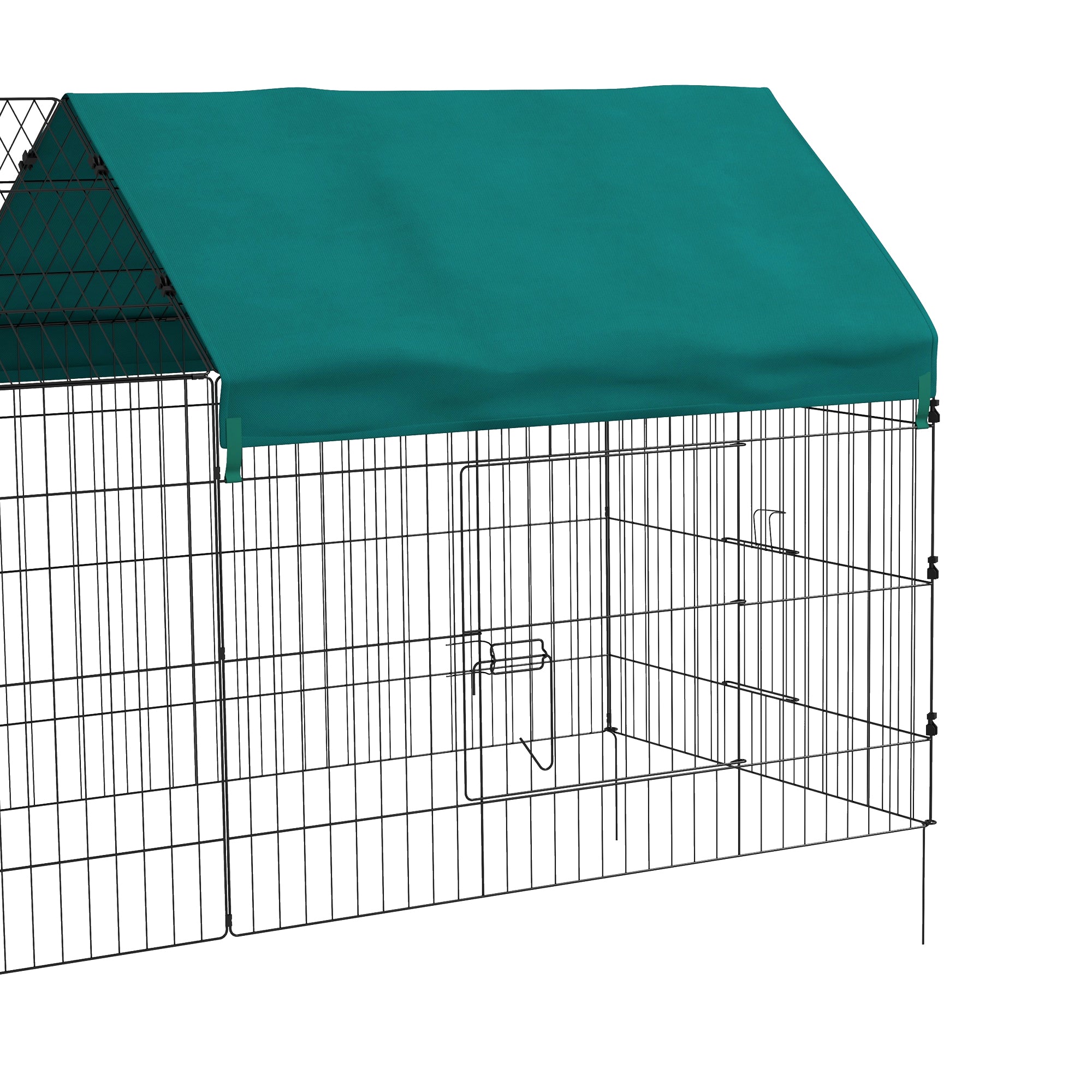 PawHut 87" Small Animal Cage, Pet Playpen for Chicken, Rabbits, Chinchillas, Outdoor Small Animal Playpen with Spire Roof, Green