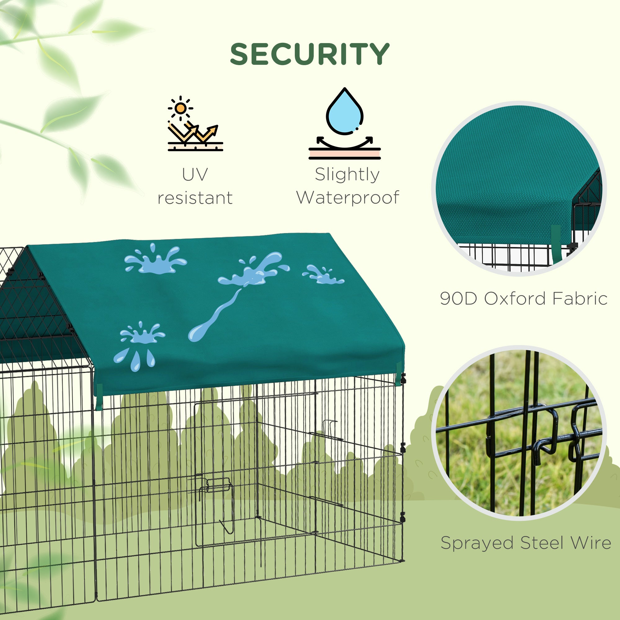 PawHut 87" Small Animal Cage, Pet Playpen for Chicken, Rabbits, Chinchillas, Outdoor Small Animal Playpen with Spire Roof, Green