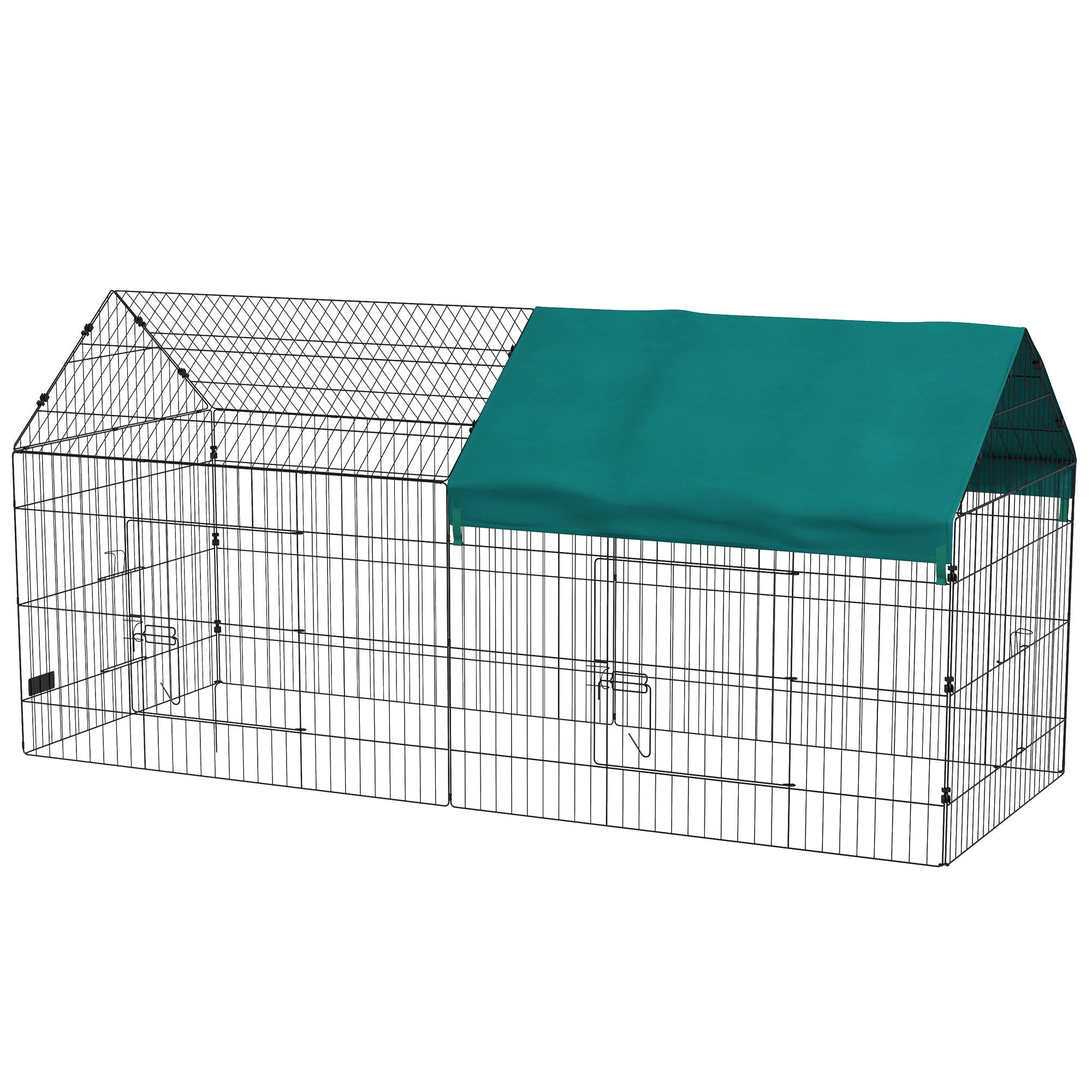 PawHut 87" Small Animal Cage, Pet Playpen for Chicken, Rabbits, Chinchillas, Outdoor Small Animal Playpen with Spire Roof, Green