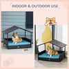 PawHut Elevated Rattan Dog House Outdoor with Canopy, Wicker Dog Bed with Water-Resistant Cushion, for Small and Medium Dogs Blue