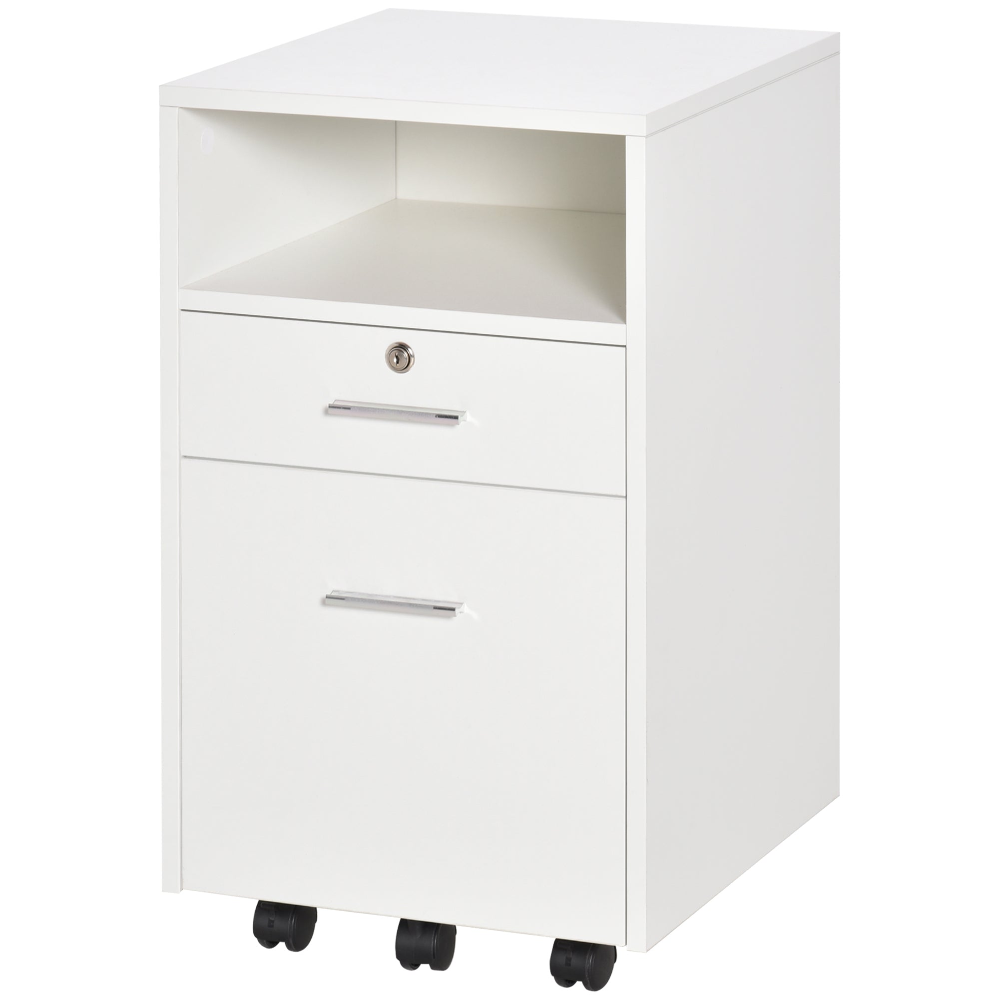 Vinsetto 2 Drawer Filing Cabinet with Lock, Vertical File Cabinet with Wheels, Mobile Office Cabinet for A4, Letter Size, White