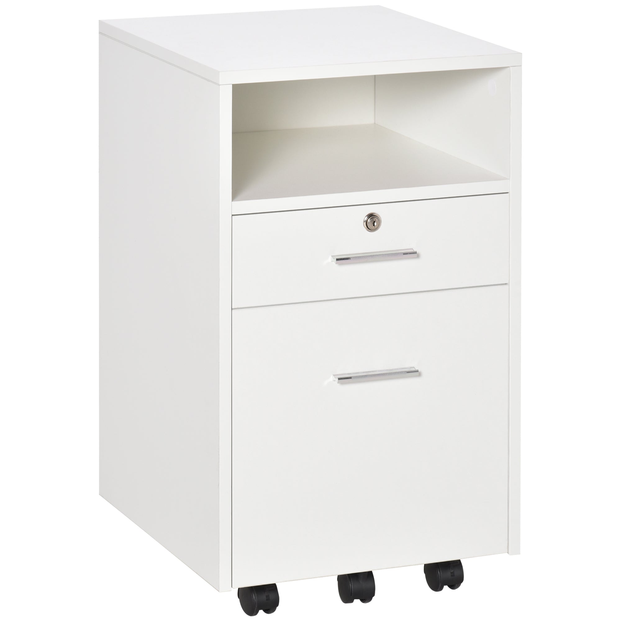 Vinsetto 2 Drawer Filing Cabinet with Lock, Vertical File Cabinet with Wheels, Mobile Office Cabinet for A4, Letter Size, White