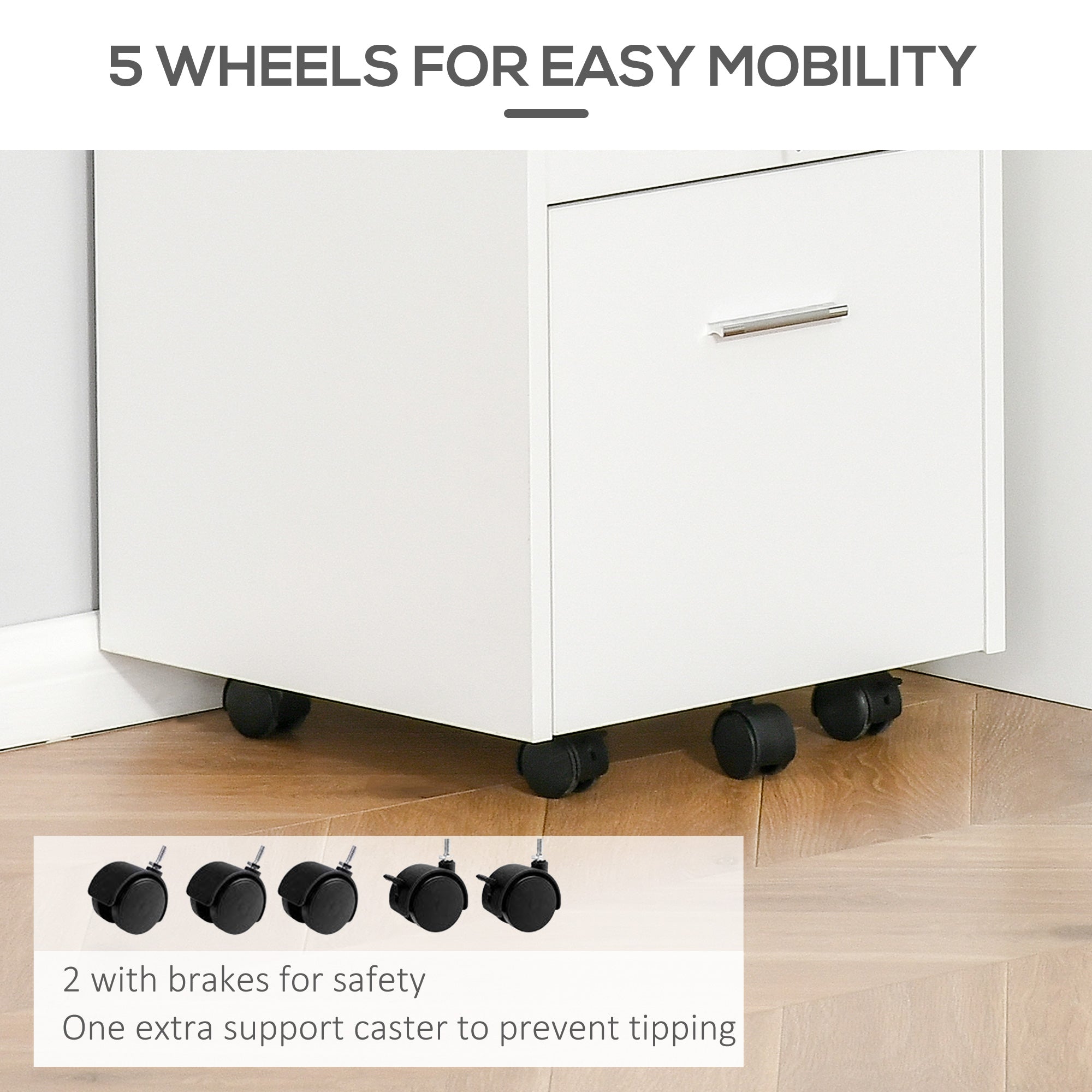 Vinsetto 2 Drawer Filing Cabinet with Lock, Vertical File Cabinet with Wheels, Mobile Office Cabinet for A4, Letter Size, White
