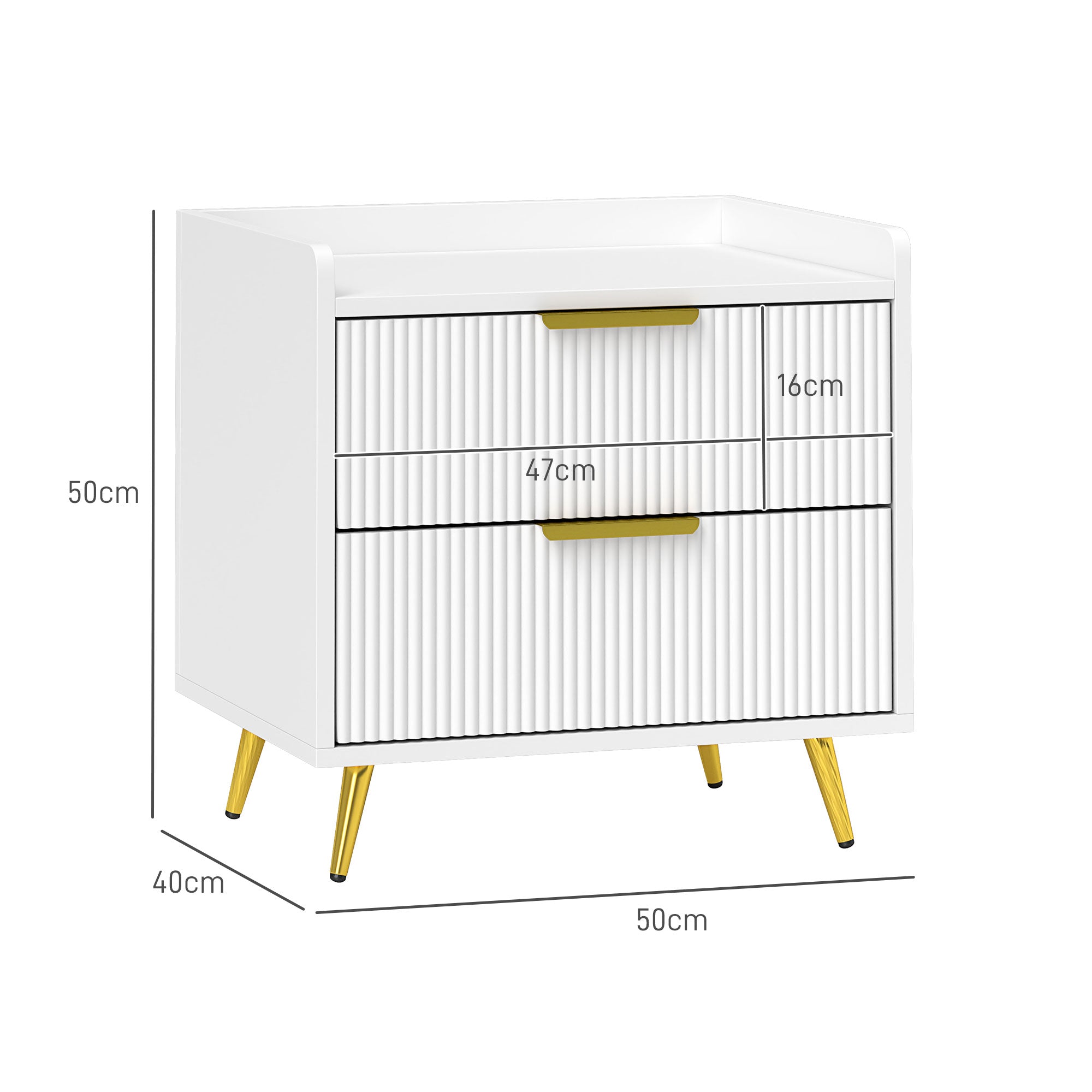 HOMCOM Bedside Table, Bedside Cabinet with 2 Drawers, Side End Table with Metal Legs for Bedroom Living Room, White
