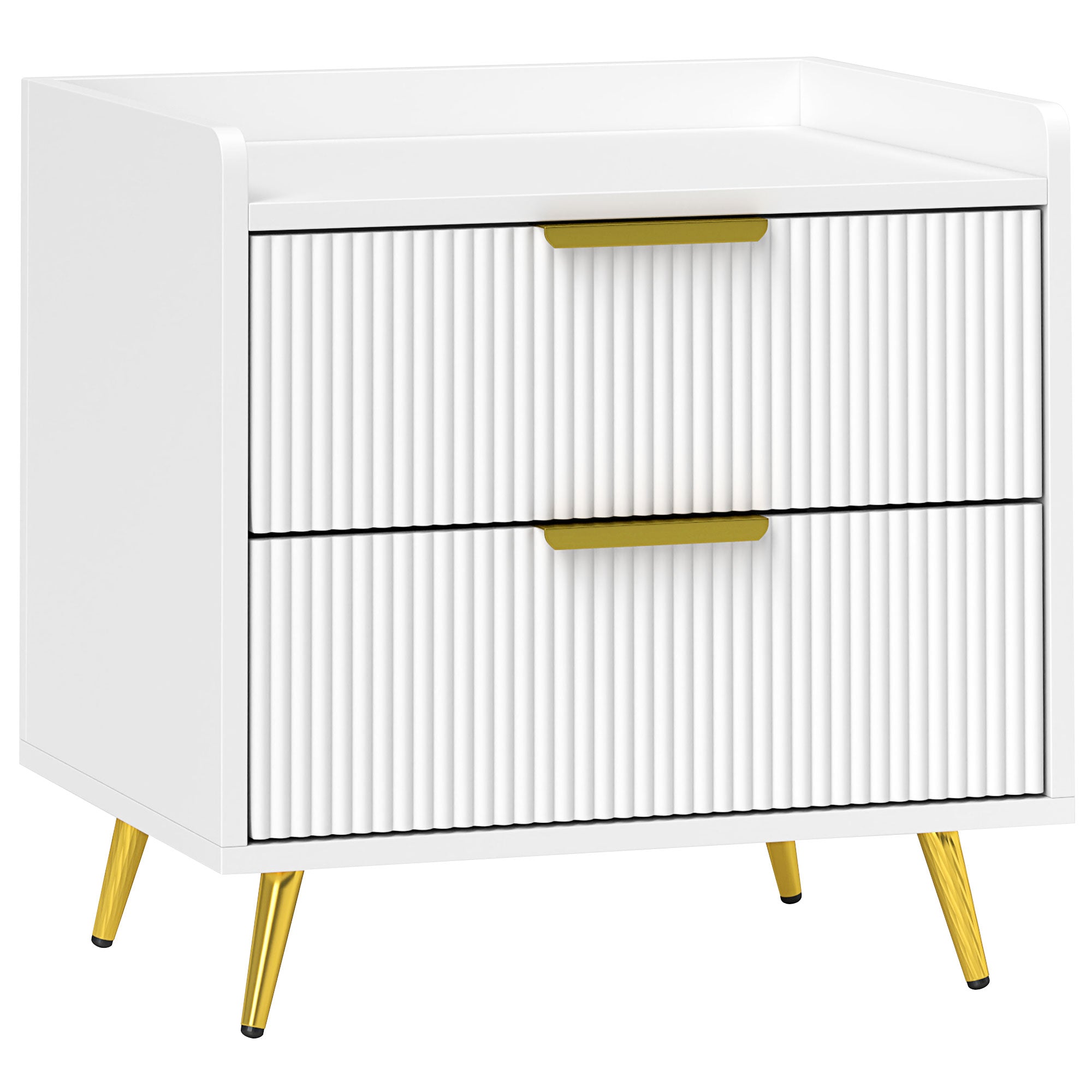 HOMCOM Bedside Table, Bedside Cabinet with 2 Drawers, Side End Table with Metal Legs for Bedroom Living Room, White