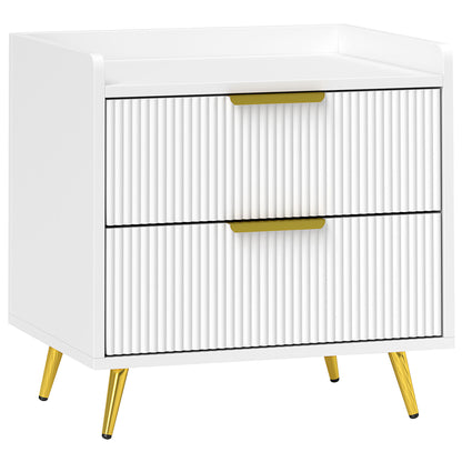 HOMCOM Bedside Table, Bedside Cabinet with 2 Drawers, Side End Table with Metal Legs for Bedroom Living Room, White