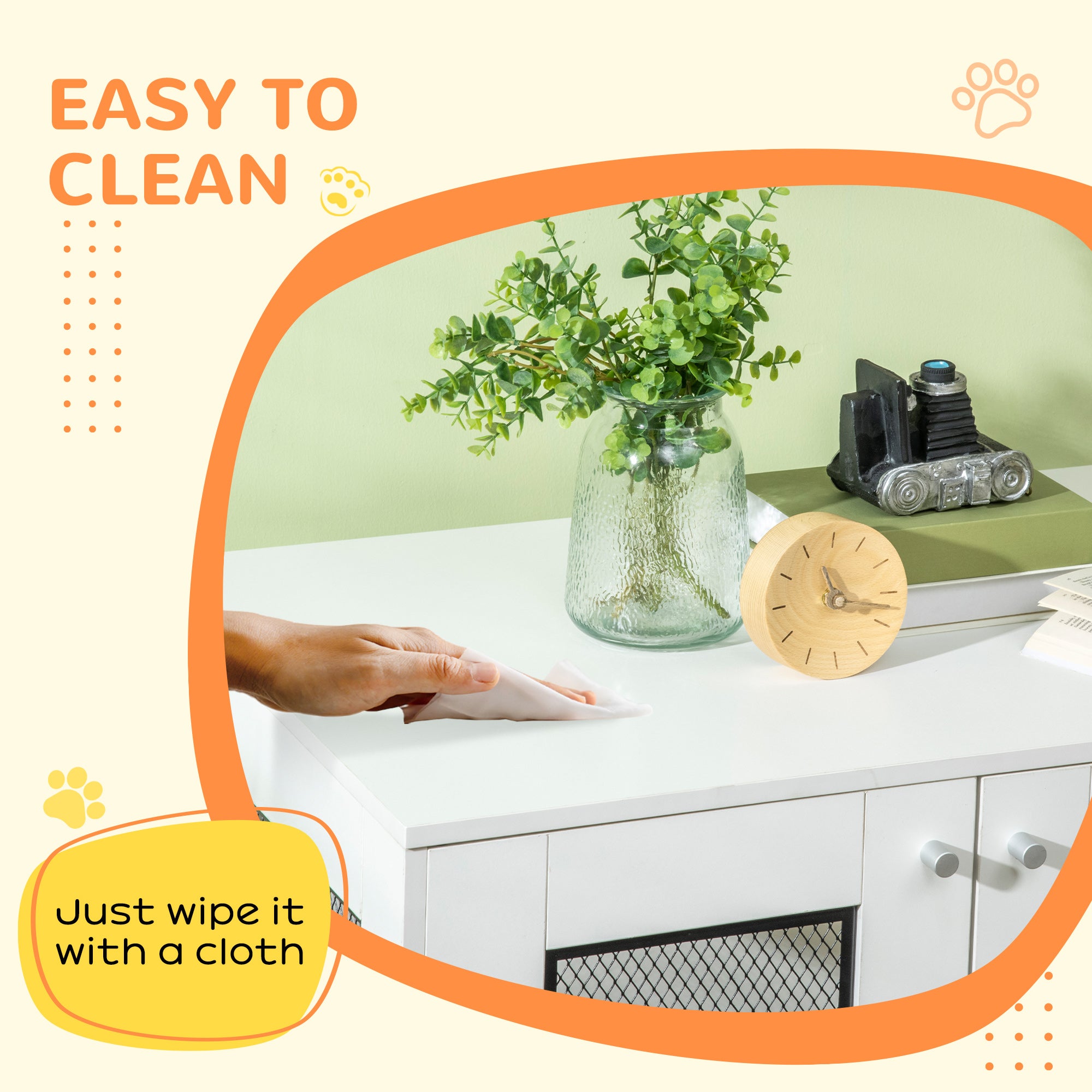 PawHut Dog Crate Furniture, Double-Door Dog Crate End Table with Water-Resistant Cushion for Medium Dogs, Wooden Wire Dog Cage for Indoor Use, White