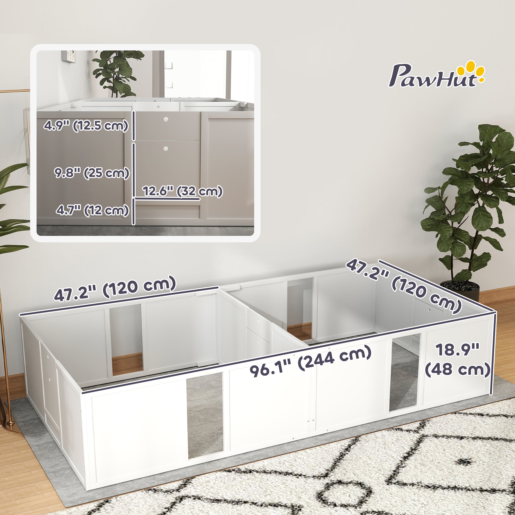 PawHut Whelping Box for Dogs and Puppies, Dog Whelping Pen, Dog Birth Supplies Indoor with Removable Adjustable Height Doors, for Large Sized Dogs, 96" x 47" x 19"