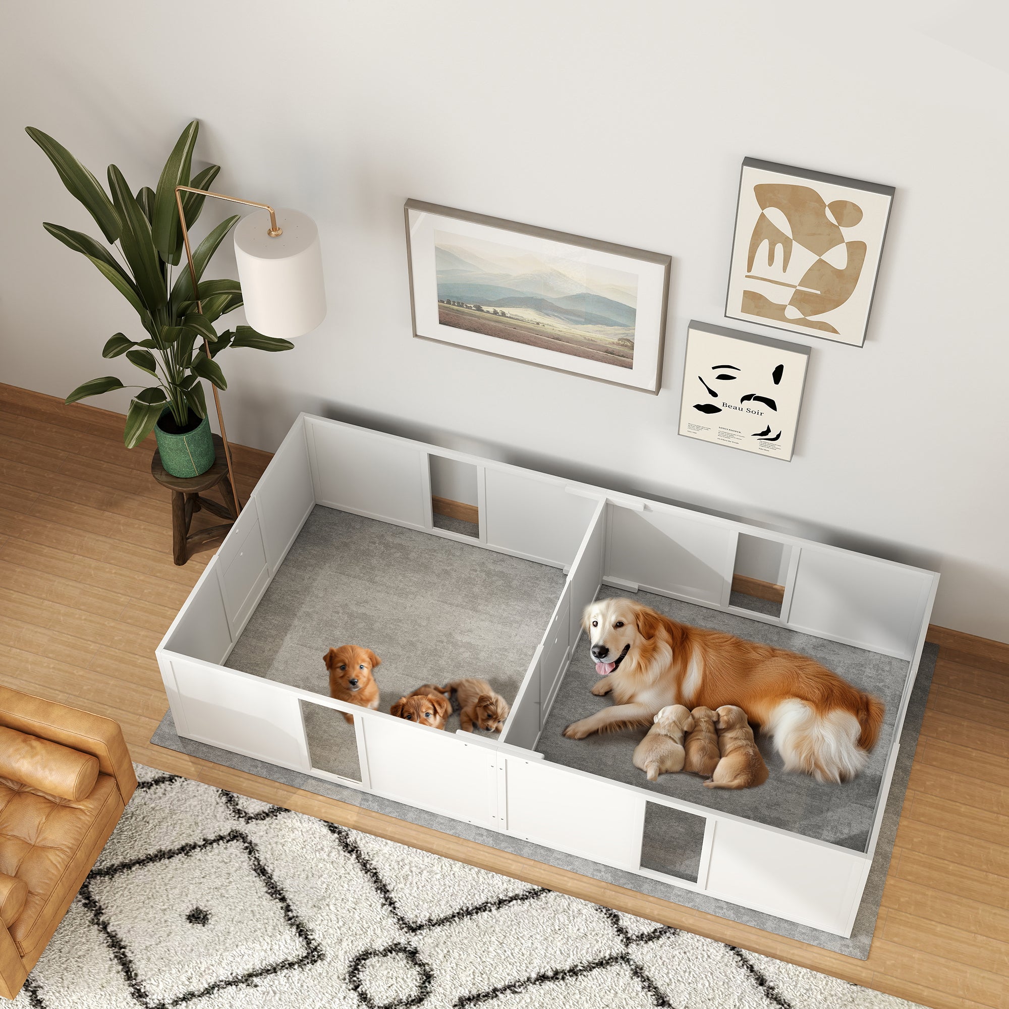 PawHut Whelping Box for Dogs and Puppies, Dog Whelping Pen, Dog Birth Supplies Indoor with Removable Adjustable Height Doors, for Large Sized Dogs, 96" x 47" x 19"
