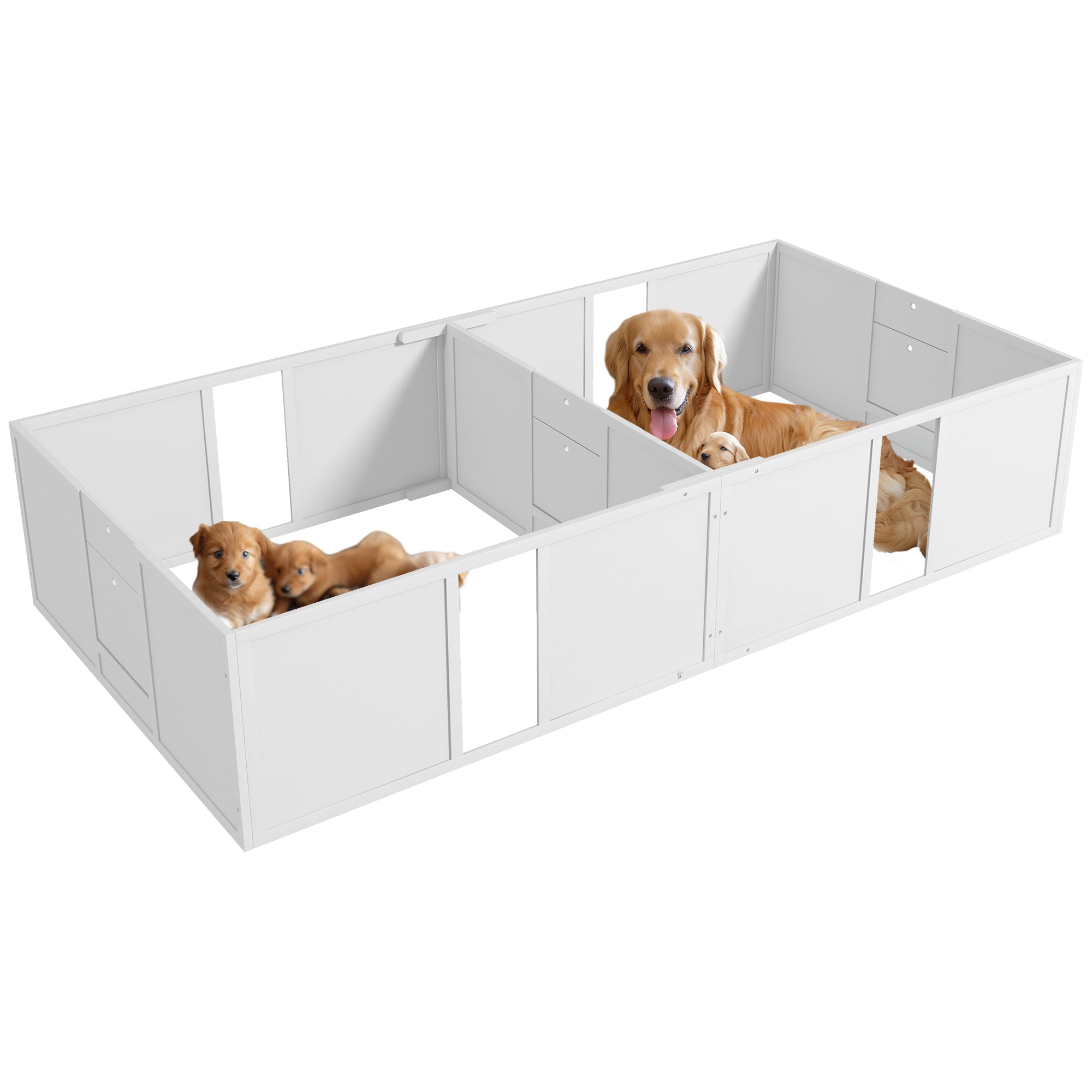 PawHut Whelping Box for Dogs and Puppies, Dog Whelping Pen, Dog Birth Supplies Indoor with Removable Adjustable Height Doors, for Large Sized Dogs, 96" x 47" x 19"