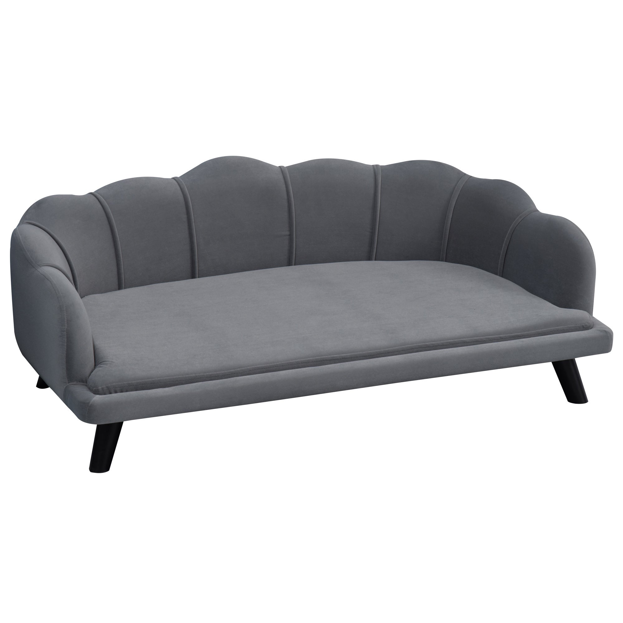 PawHut Dog Sofa for Medium, Large Dogs, Shell Shaped Pet Couch Bed w/ Legs, Cushion, Washable Cover - Grey