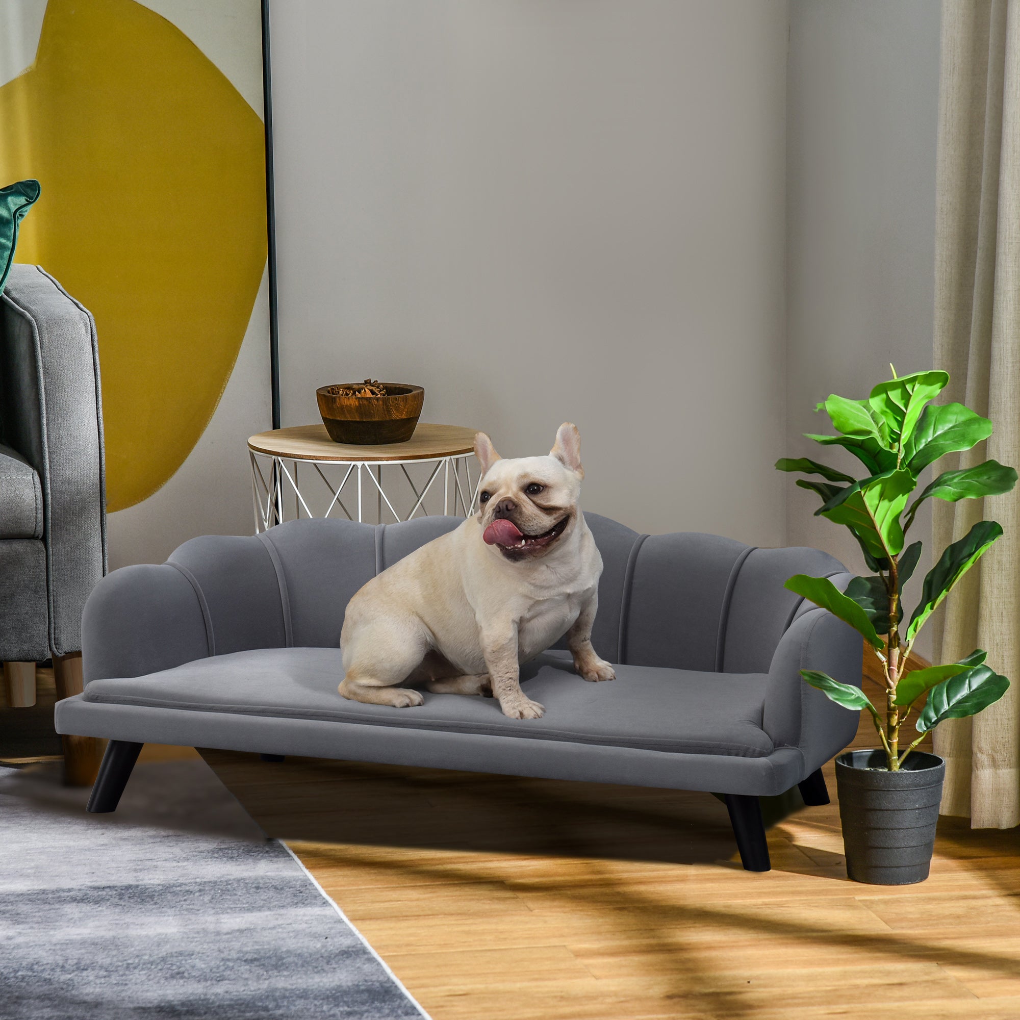 PawHut Dog Sofa for Medium, Large Dogs, Shell Shaped Pet Couch Bed w/ Legs, Cushion, Washable Cover - Grey