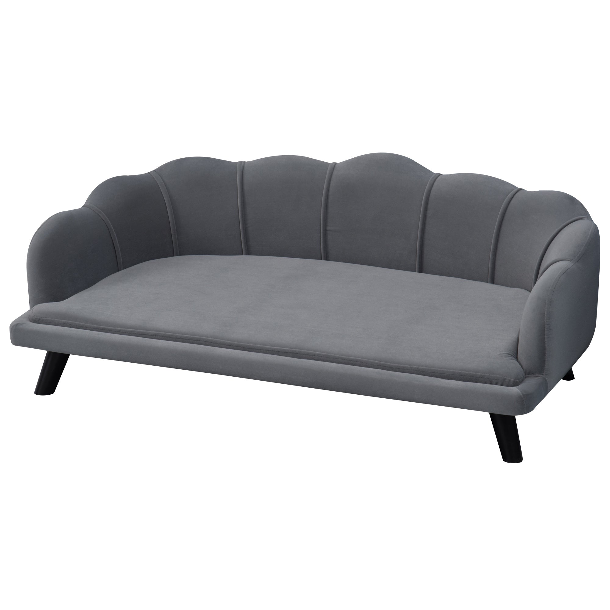PawHut Dog Sofa for Medium, Large Dogs, Shell Shaped Pet Couch Bed w/ Legs, Cushion, Washable Cover - Grey