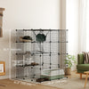 PawHut DIY Large Cat Cage Indoor, Catio Pet Playpen with Platforms, Ramps, Hammock, Kitten Exercise Place for 1-3 Cats, Bunnies, 41 x 41 x 55in, 49 Panels, Black