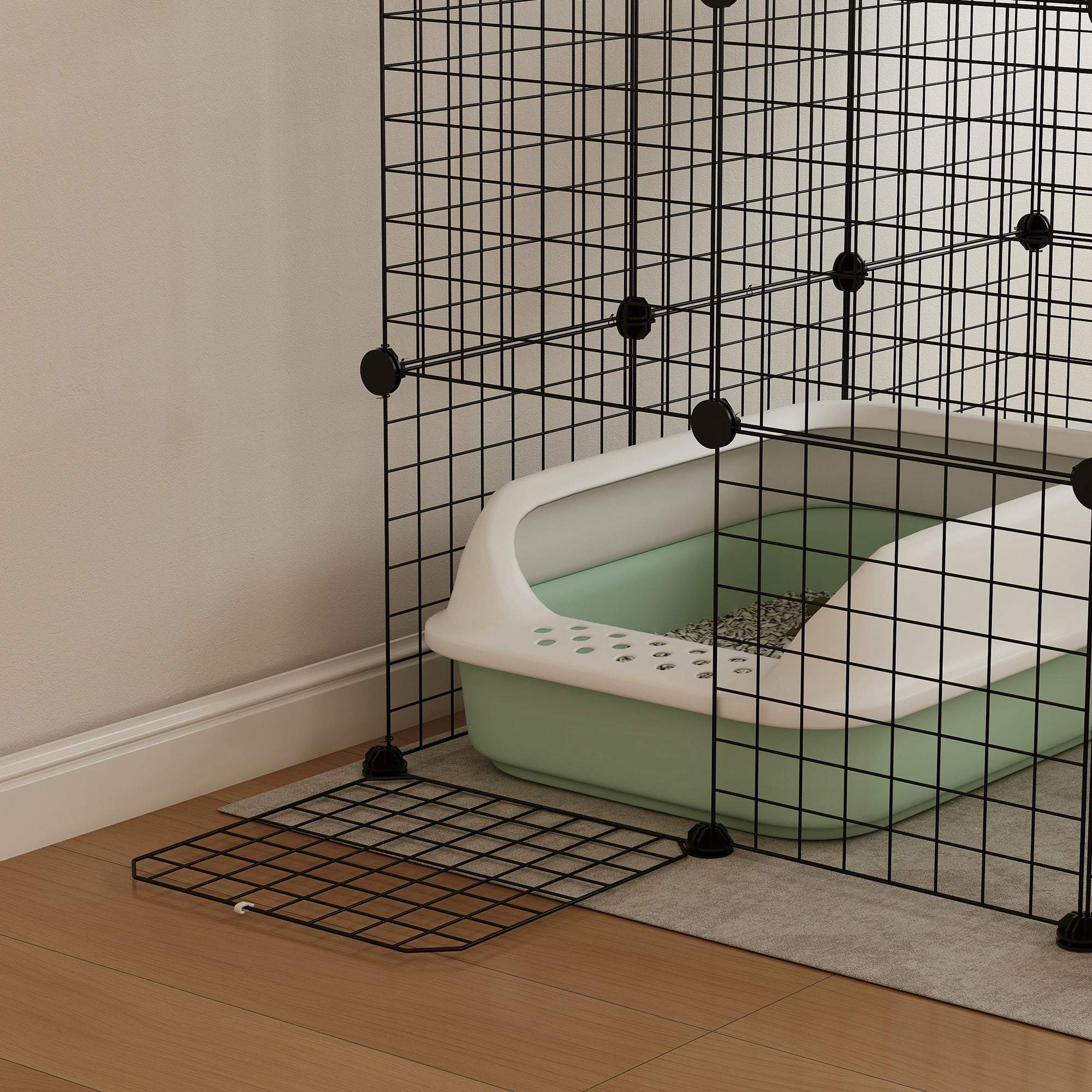 PawHut DIY Large Cat Cage Indoor, Catio Pet Playpen with Platforms, Ramps, Hammock, Kitten Exercise Place for 1-3 Cats, Bunnies, 41 x 41 x 55in, 49 Panels, Black