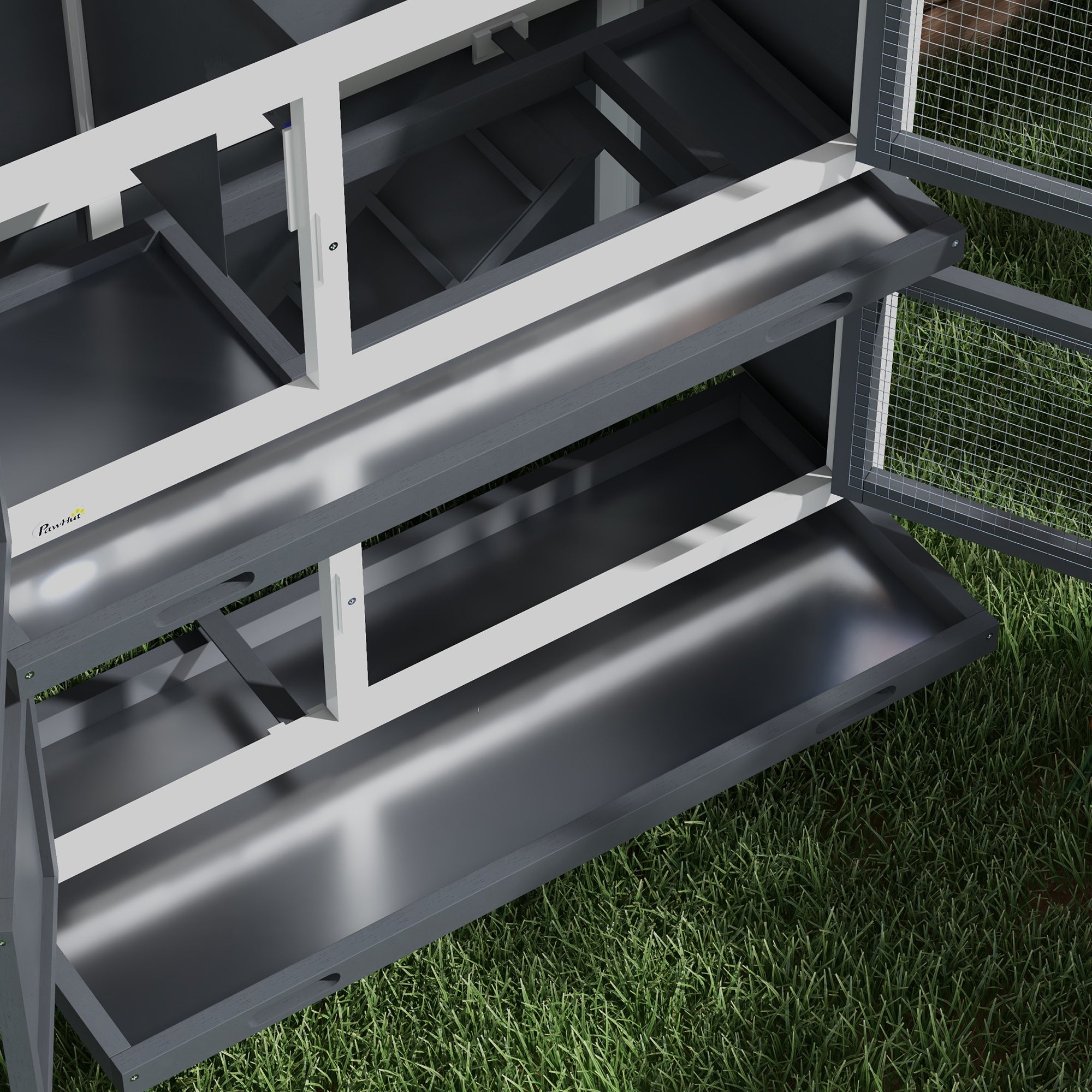 PawHut Rabbit Hutch  Guinea Pig Hutch Double Decker Pet Cage with Openable Roof, Divider, Ramp for Outdoor 100 x 47 x 91cm, Grey