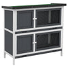 PawHut Solid Wood Rabbit/Bunny Hutch with 2 Large Main Rooms, Protection from UV Rays and Water, and Firm Cage, Grey