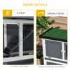 PawHut Solid Wood Rabbit/Bunny Hutch with 2 Large Main Rooms, Protection from UV Rays and Water, and Firm Cage, Grey