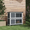 PawHut Solid Wood Rabbit/Bunny Hutch with 2 Large Main Rooms, Protection from UV Rays and Water, and Firm Cage, Grey