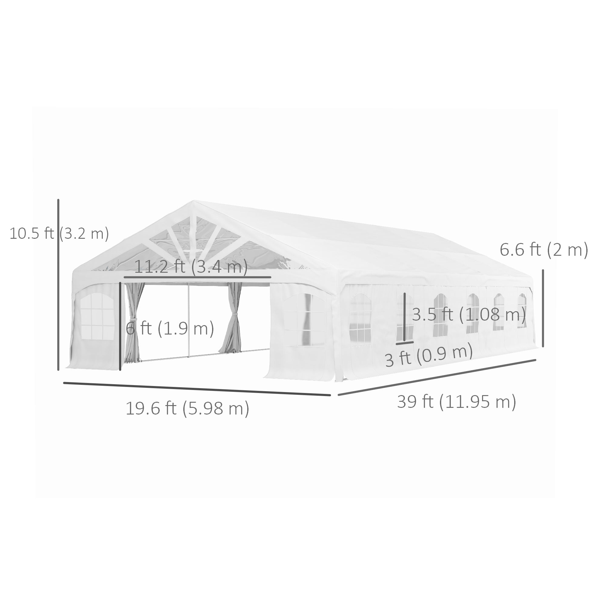 Outsunny 20' x 40' Party Tent, Heavy Duty Outdoor Canopy Tent Shelter with Removable Sidewalls, 2 Doors and 20 Windows, Large Tent for Parties, Wedding, Events, BBQ Grill, White