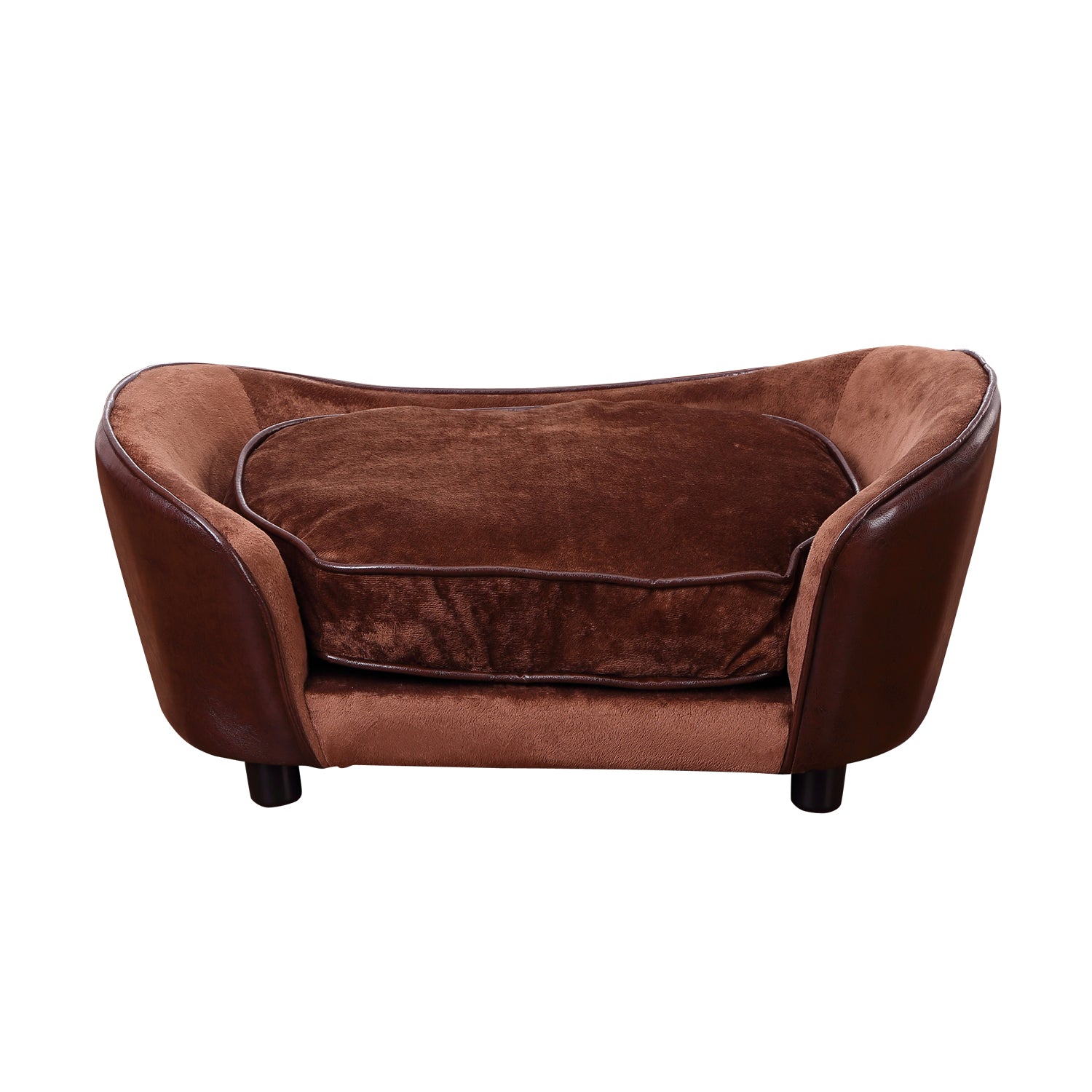 PawHut Dog Sofa Chair with Legs, Pet Couch with Soft Cushion for Small Dogs Cats, Brown, 78 x 57 x 35.5 cm