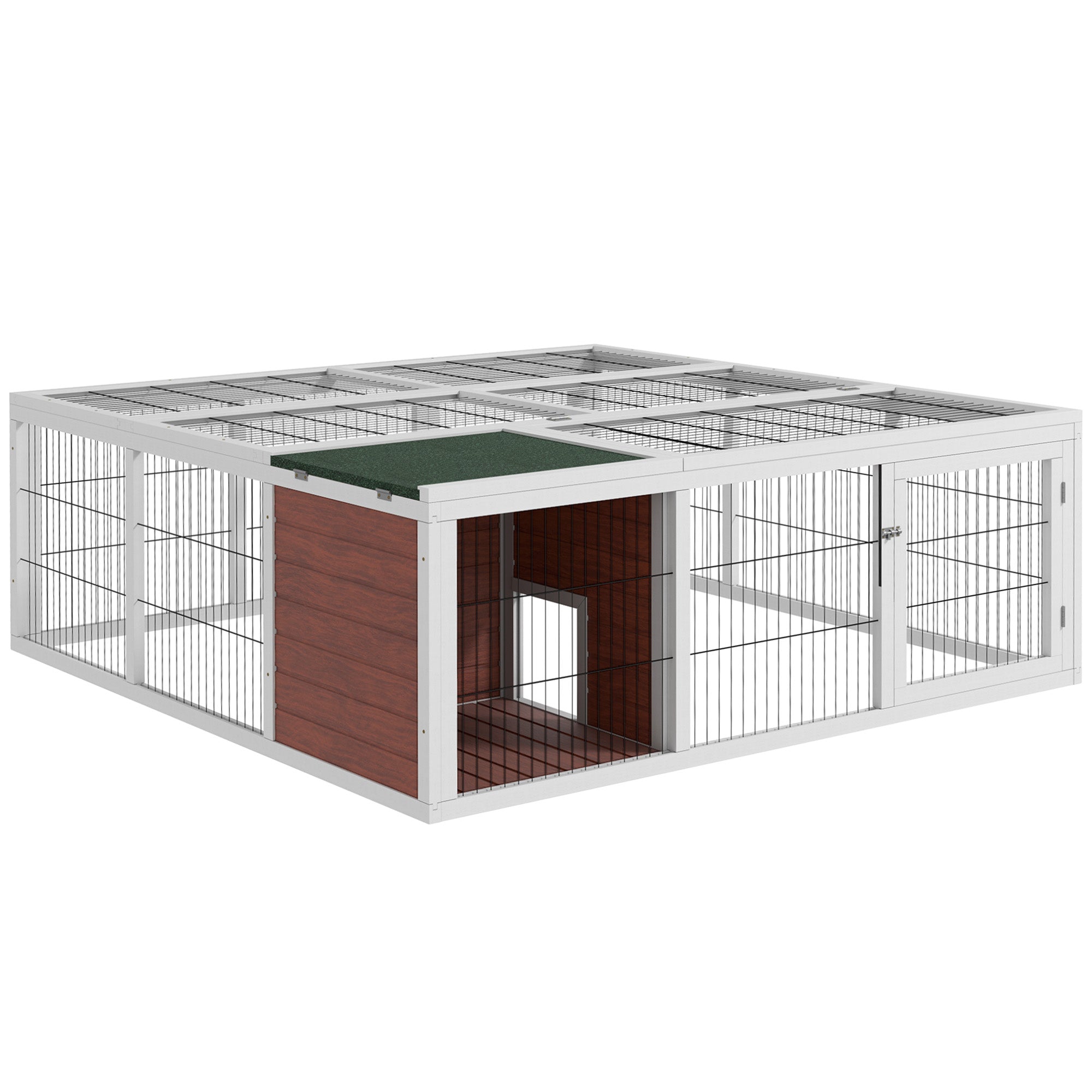 PawHut 64" Outdoor Rabbit Hutch Playpen, Wooden Tortoise House Habitat, Bunny Cage with Run and Enclosed Cover Indoor