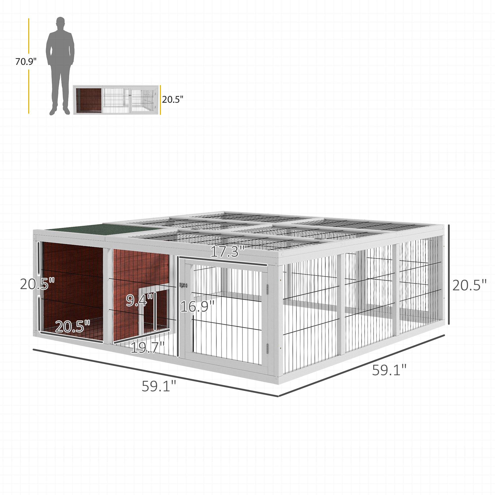 PawHut 64" Outdoor Rabbit Hutch Playpen, Wooden Tortoise House Habitat, Bunny Cage with Run and Enclosed Cover Indoor