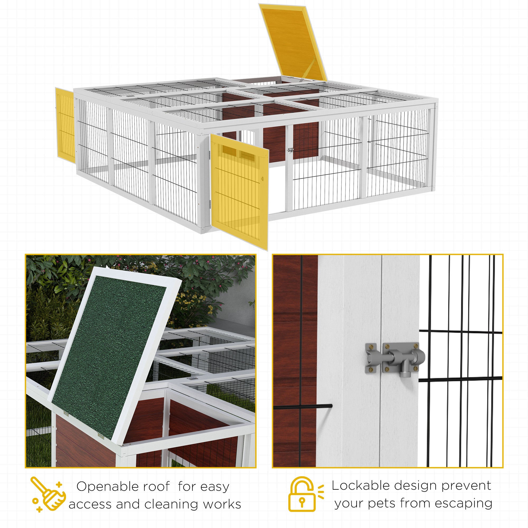 PawHut 64" Outdoor Rabbit Hutch Playpen, Wooden Tortoise House Habitat, Bunny Cage with Run and Enclosed Cover Indoor