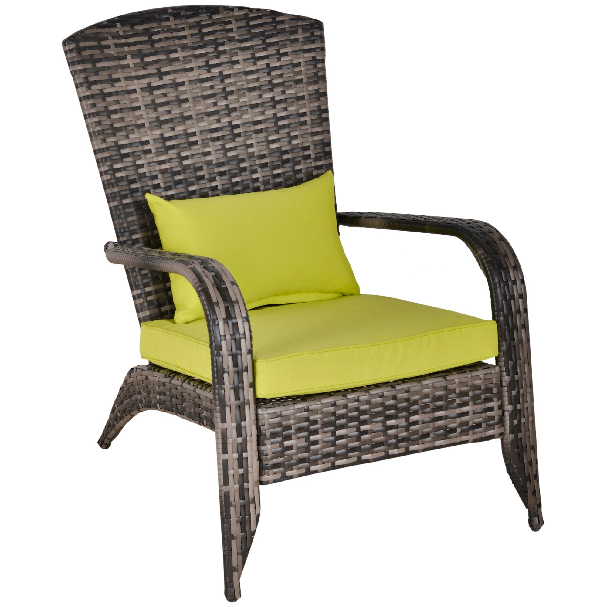 Outsunny Patio Wicker Adirondack Chair, Outdoor PE Rattan Fire Pit Chair, Muskoka Chair w/ Soft Cushions, Tall Curved Backrest and Comfortable Armrests for Deck or Garden, Green