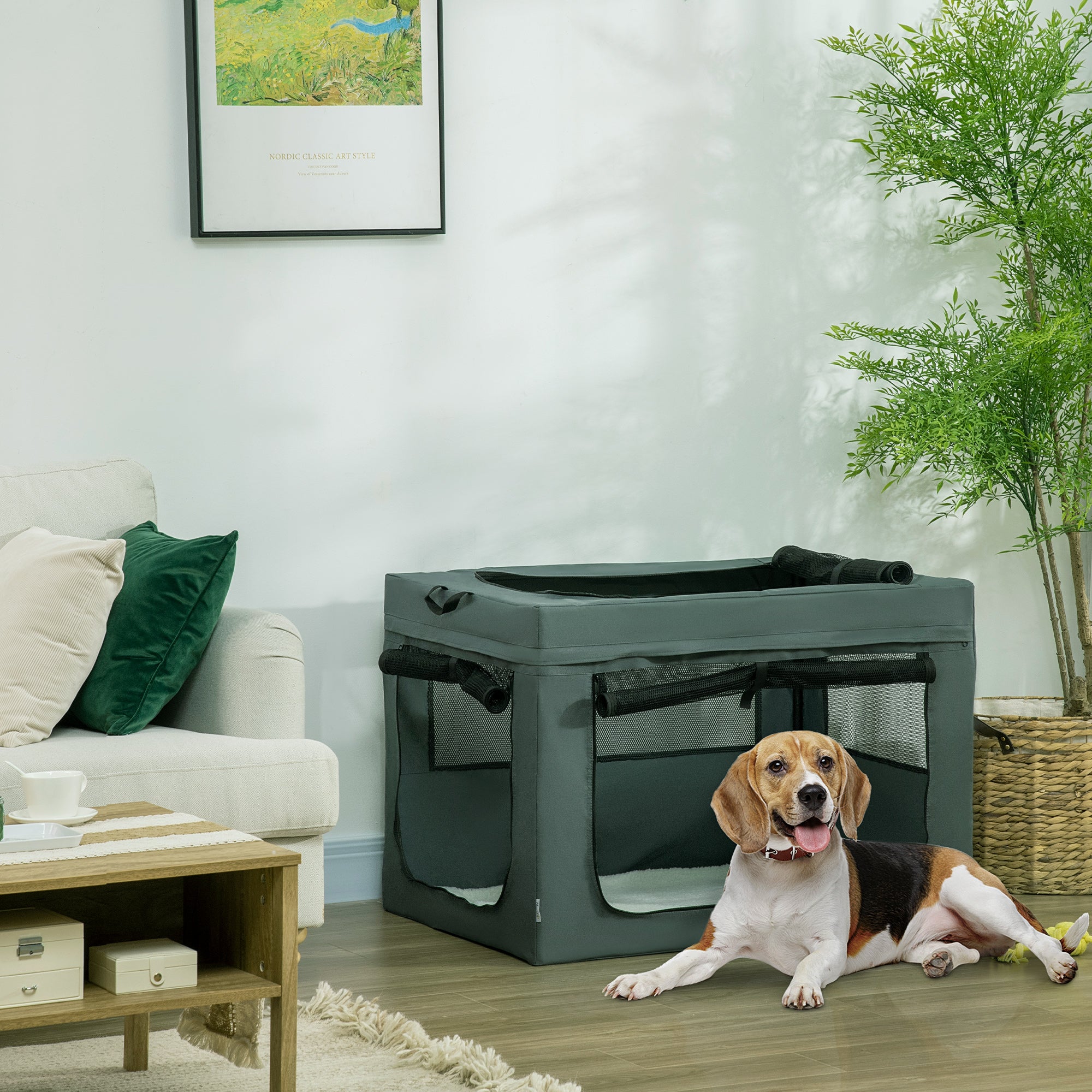 PawHut 90cm Pet Carrier for Medium and Large Dogs, Portable Cat Carrier Soft Side Pet Travel Crate with Removable Mat, Carry Bag, Breathable Mesh Window Door - Grey