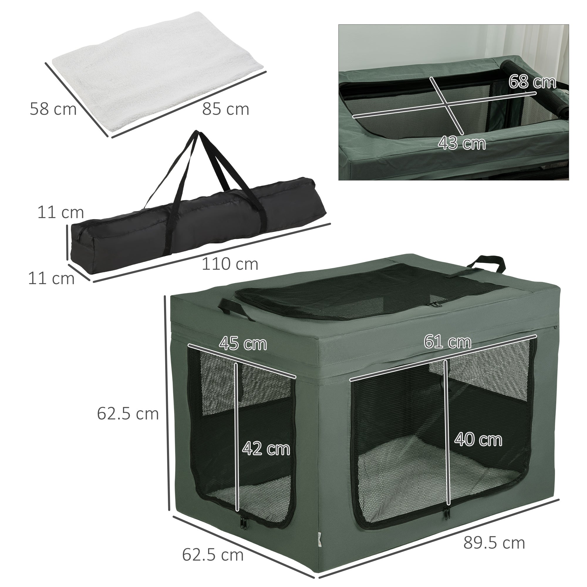 PawHut 90cm Pet Carrier for Medium and Large Dogs, Portable Cat Carrier Soft Side Pet Travel Crate with Removable Mat, Carry Bag, Breathable Mesh Window Door - Grey