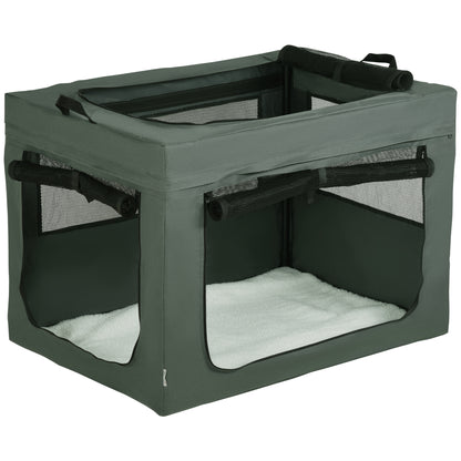 PawHut 90cm Pet Carrier for Medium and Large Dogs, Portable Cat Carrier Soft Side Pet Travel Crate with Removable Mat, Carry Bag, Breathable Mesh Window Door - Grey