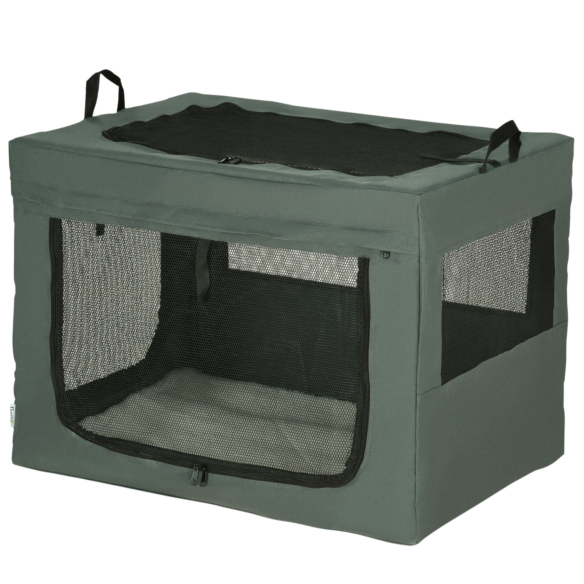PawHut 90cm Pet Carrier for Medium and Large Dogs, Portable Cat Carrier Soft Side Pet Travel Crate with Removable Mat, Carry Bag, Breathable Mesh Window Door - Grey