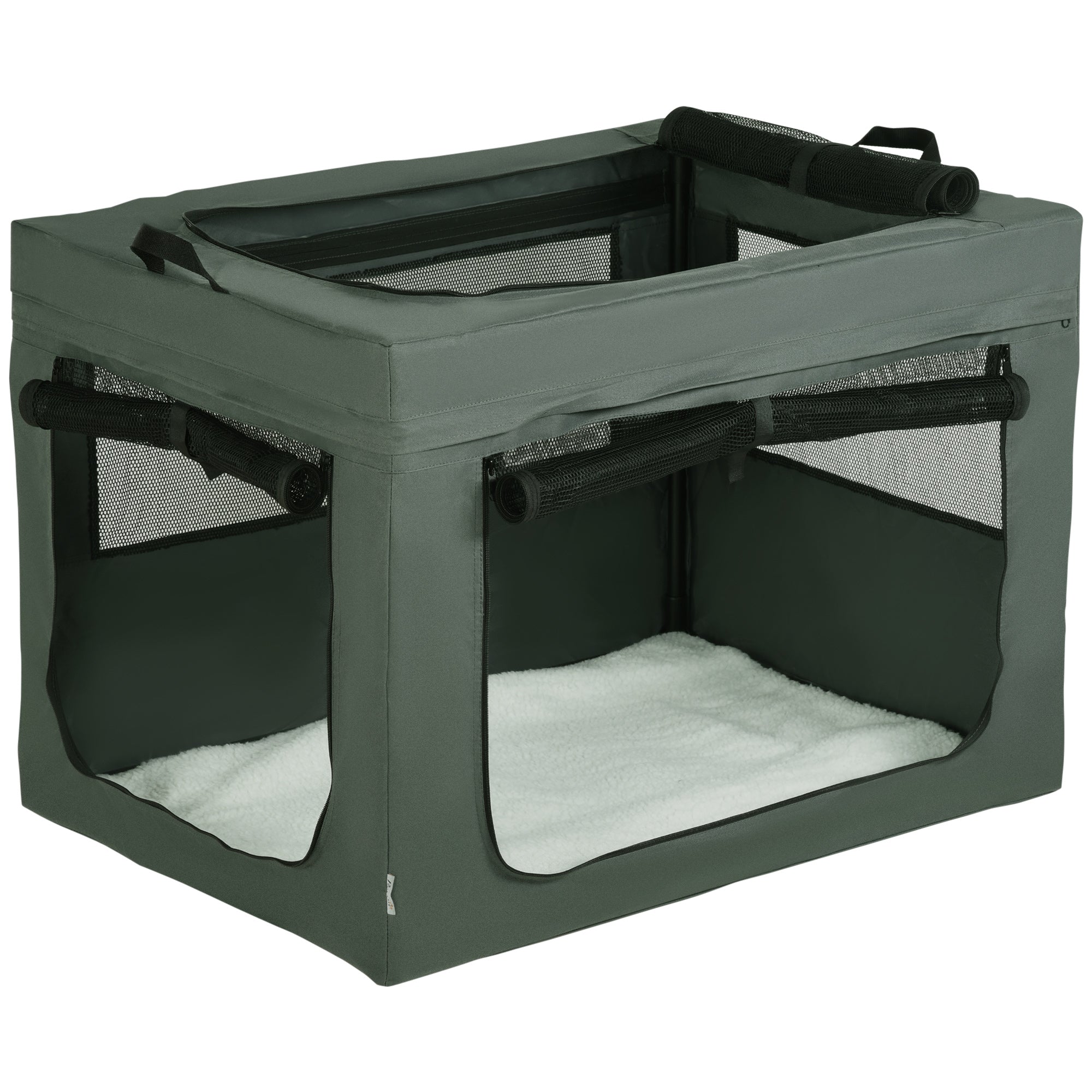 PawHut 90cm Pet Carrier for Medium and Large Dogs, Portable Cat Carrier Soft Side Pet Travel Crate with Removable Mat, Carry Bag, Breathable Mesh Window Door - Grey
