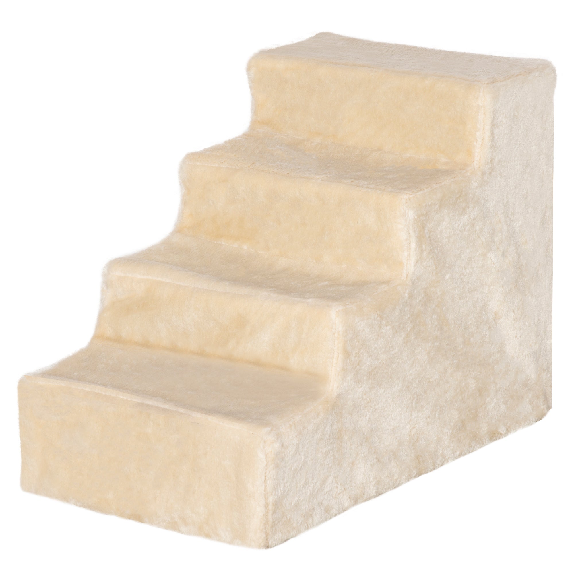 PawHut Dog Steps for Sofa, 4 Steps Dog Stairs, Pet Stairs, with Washable Plush Cover, for Small Breeds, Cats - Beige
