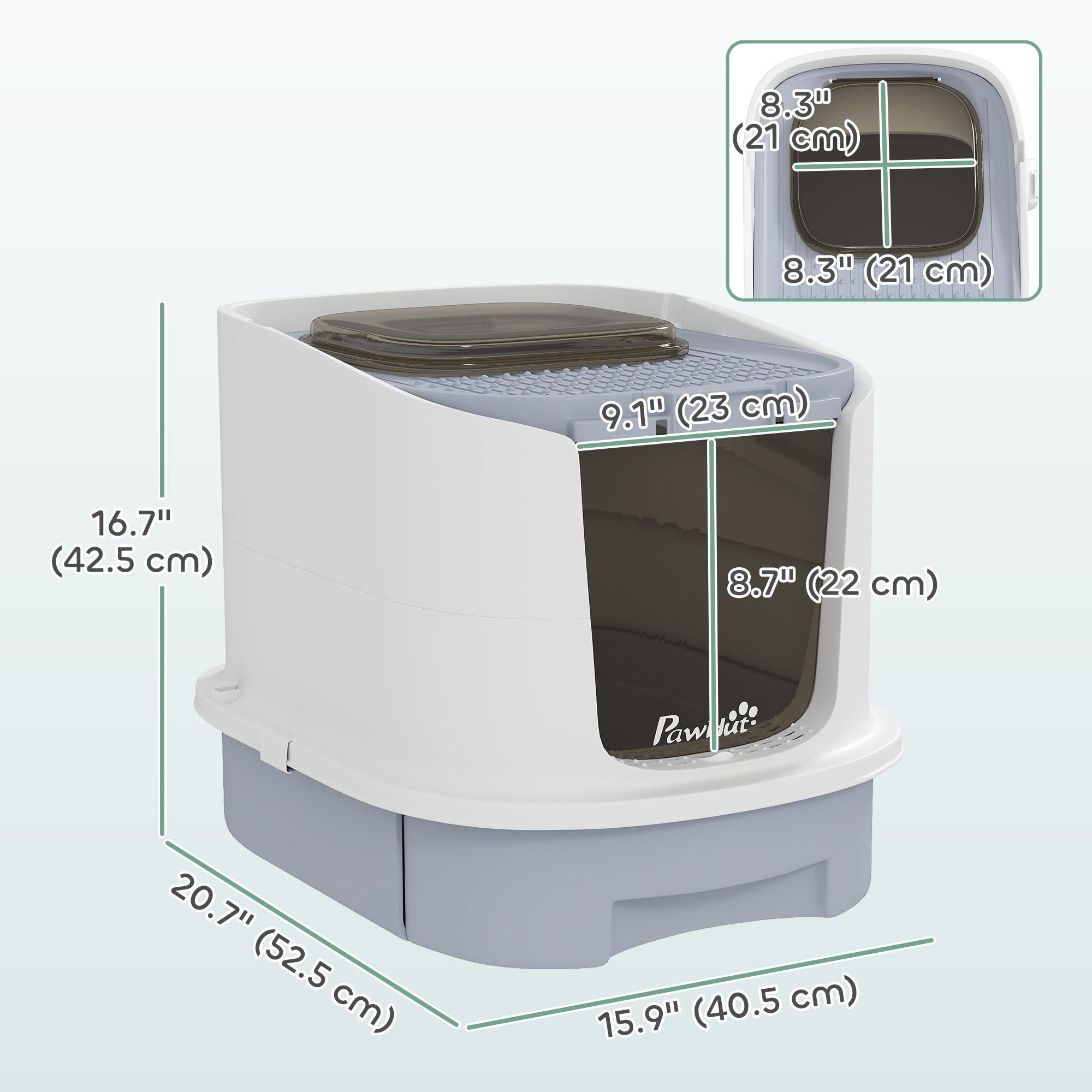 PawHut Cat Litter Box with Lid, Enclosed Kitty Litter Pen with Scoop, Top Entry, Deodorization Bags, Drawer Type Cat Litter Tray, Easy Cleaning, Grey