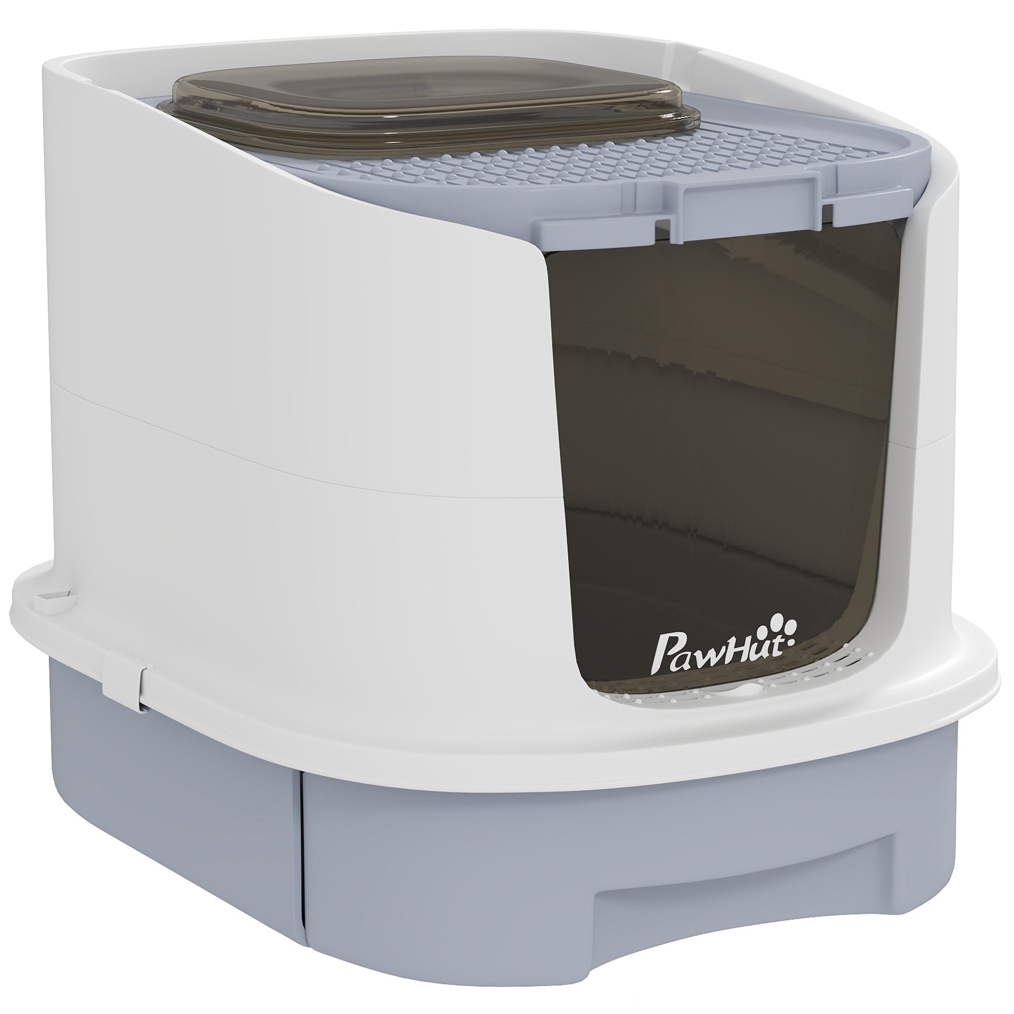 PawHut Cat Litter Box with Lid, Enclosed Kitty Litter Pen with Scoop, Top Entry, Deodorization Bags, Drawer Type Cat Litter Tray, Easy Cleaning, Grey