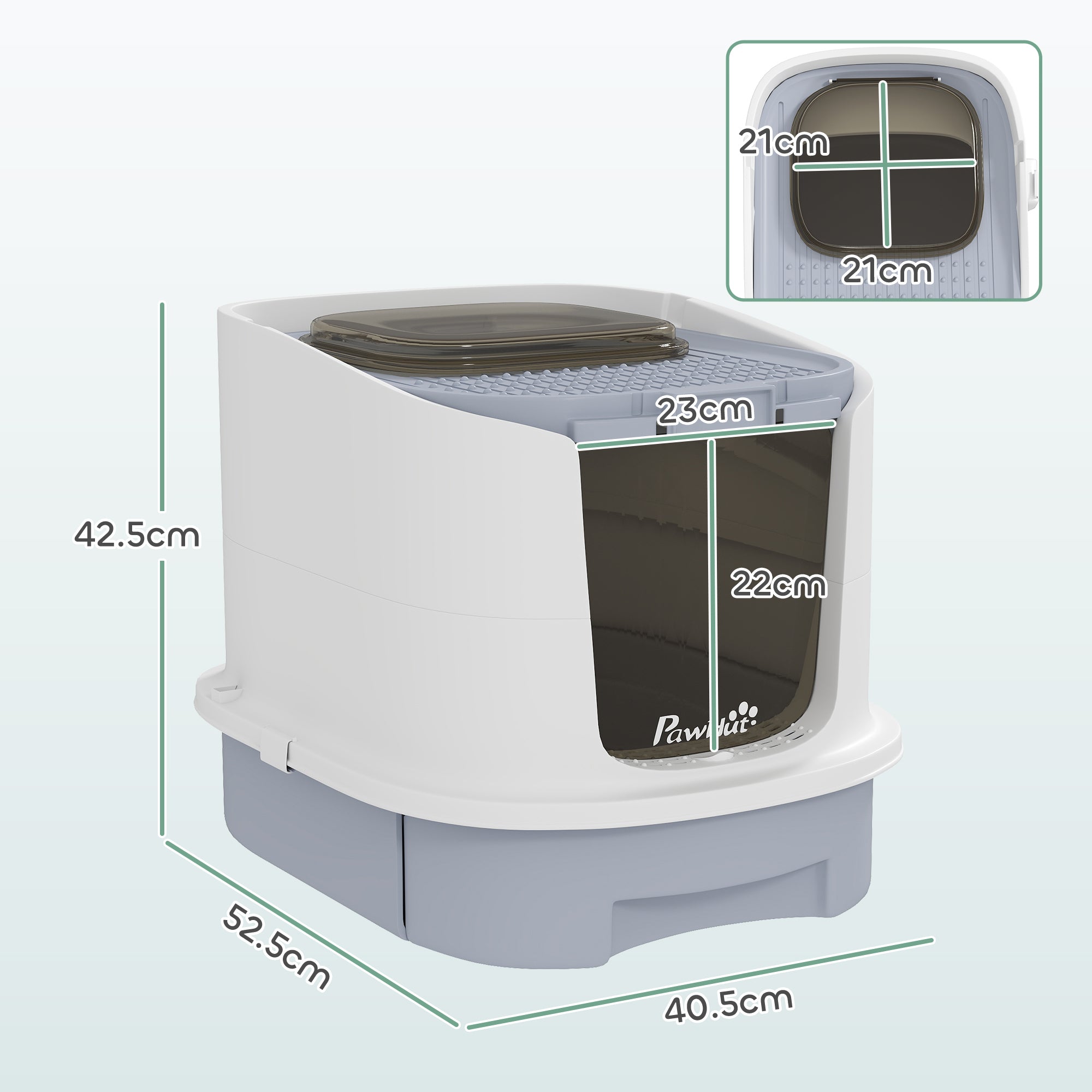 PawHut Cat Litter Box with Lid, Hooded Cat Litter Tray with Scoop, Deodorization Bags, Top Entry, Cat Toilet Easy Clean with Drawer Pan, Grey