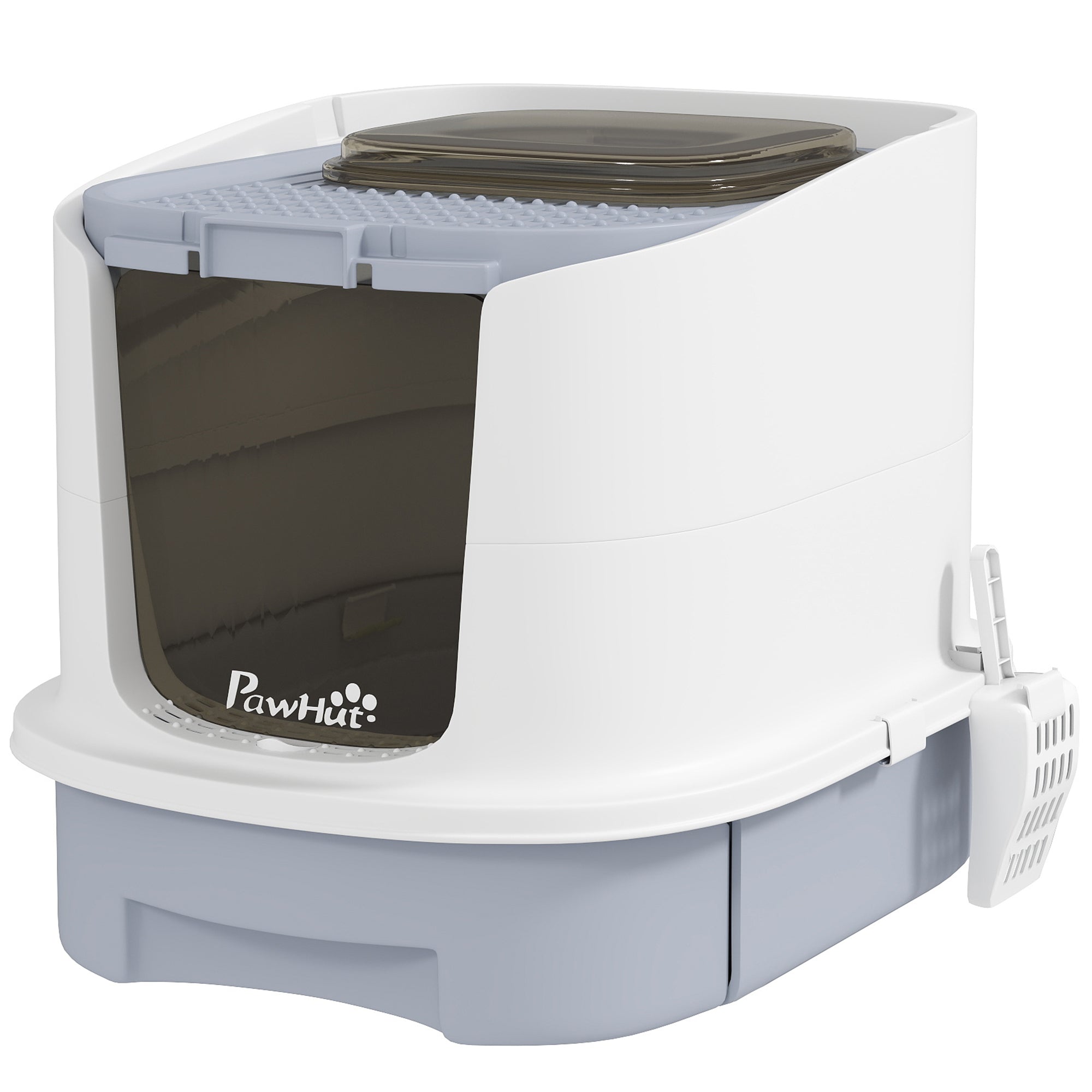PawHut Cat Litter Box with Lid, Enclosed Kitty Litter Pen with Scoop, Top Entry, Deodorization Bags, Drawer Type Cat Litter Tray, Easy Cleaning, Grey