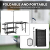Outsunny Camping Kitchen Table, Folding Portable Cook Station, Aluminum Camping Table with Carrying Bag, 3 Side Tables, 2 Shelves and Detachable Sink for BBQ, RV, Picnic, Black