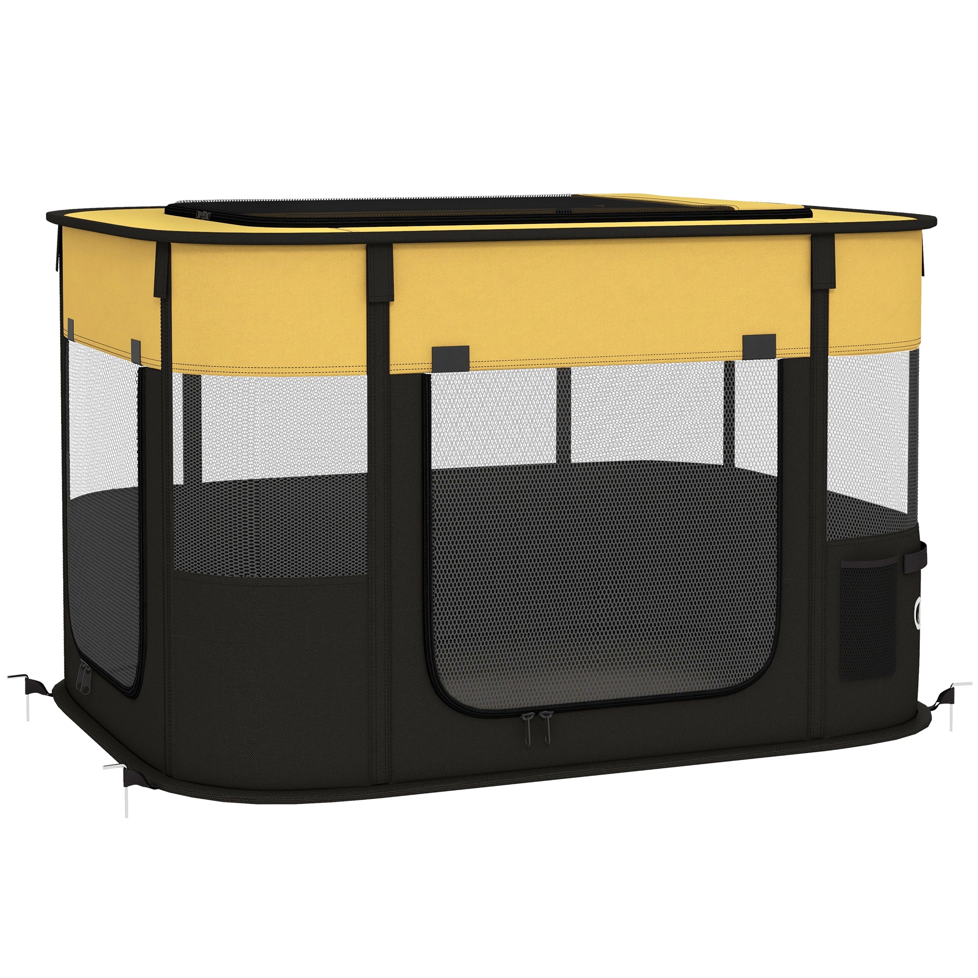 PawHut Dog Pen, Pet Playpen, Portable Foldable Dog Cat Playpen Soft Dog Cage with Storage Bag for Puppies, Rabbits, Kittens, Guinea Pigs, 84 x 64 x 53cm - Yellow
