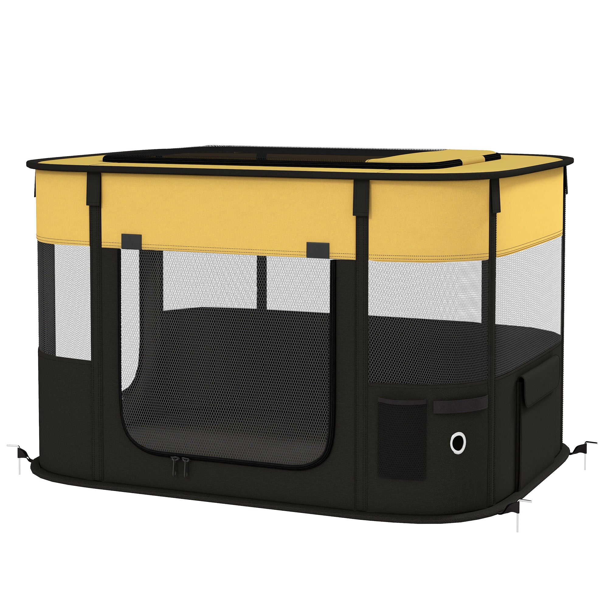 PawHut Dog Pen, Pet Playpen, Portable Foldable Dog Cat Playpen Soft Dog Cage with Storage Bag for Puppies, Rabbits, Kittens, Guinea Pigs, 84 x 64 x 53cm - Yellow